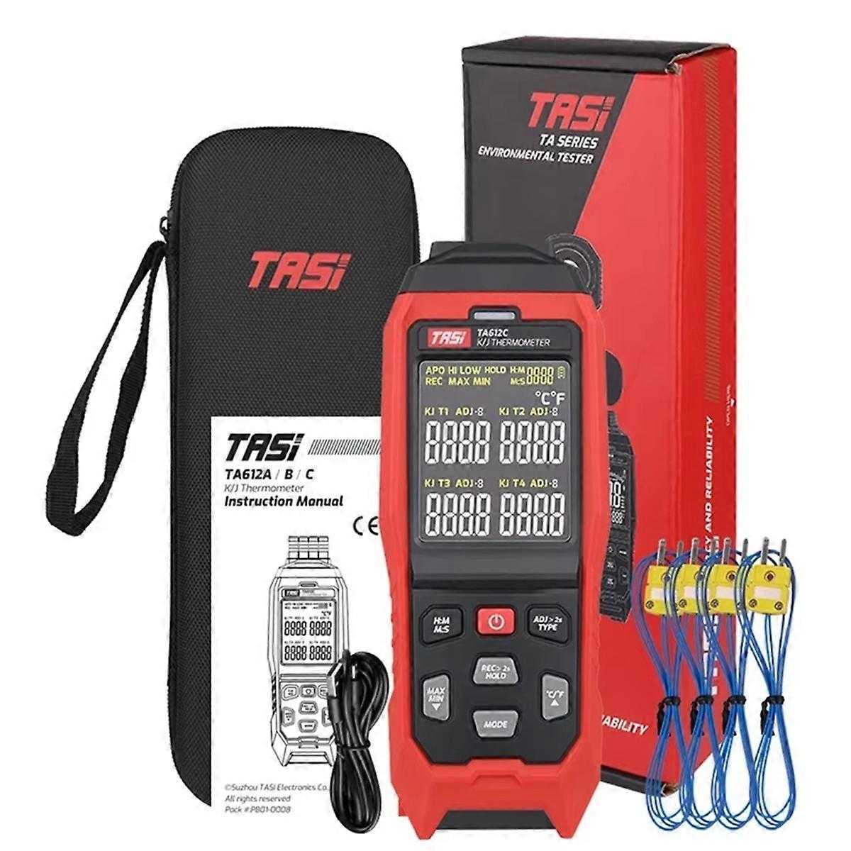 TA612C 4 Channels Handheld Thermometer K/J Type with Real-Time Data Logger Sound Light Alarm for A