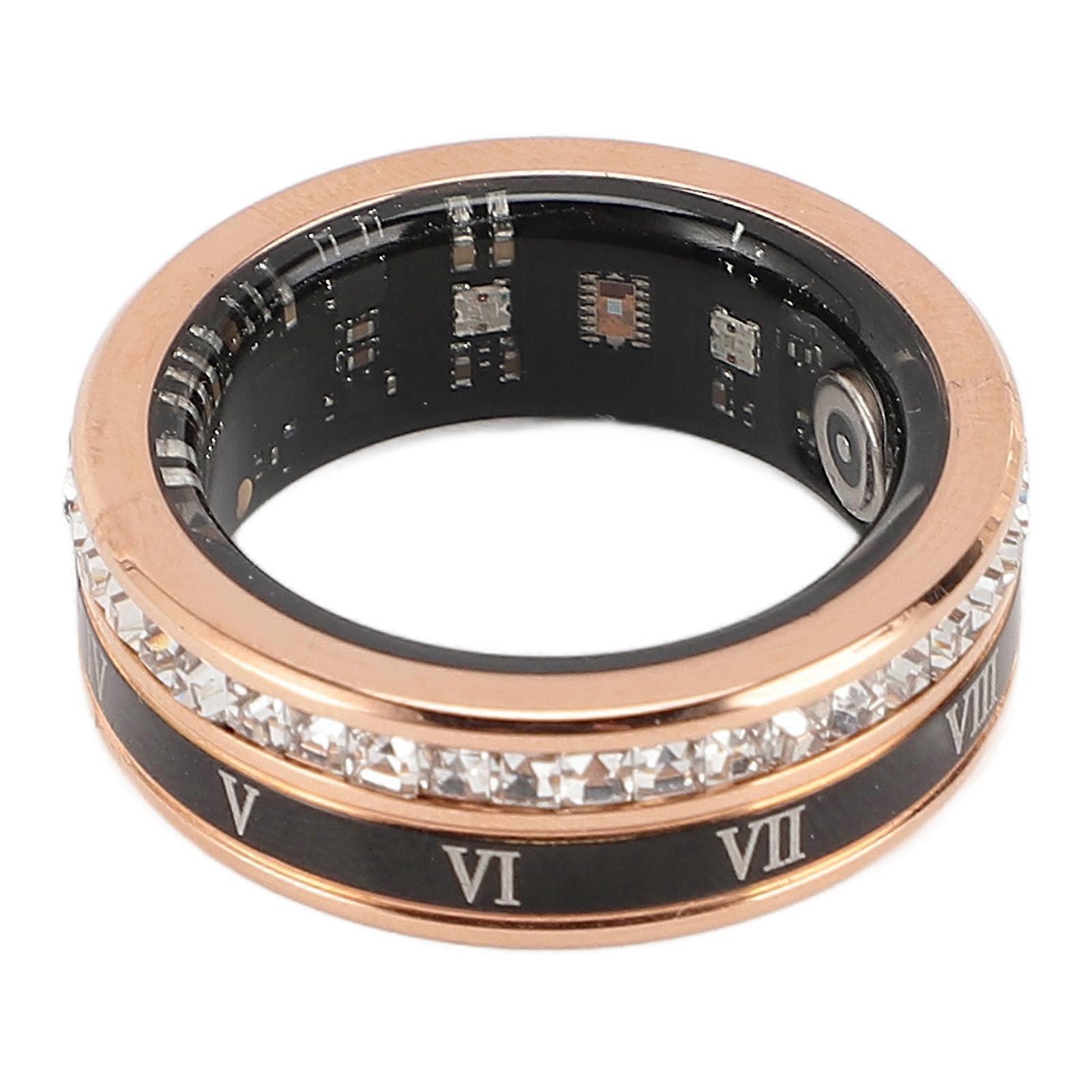 Smart Ring with Rhinestone, IP68 Waterproof, Sports Monitoring, Step Counting, Bluetooth, with Charging Case, for Women and Men, Gold Color, Size 9