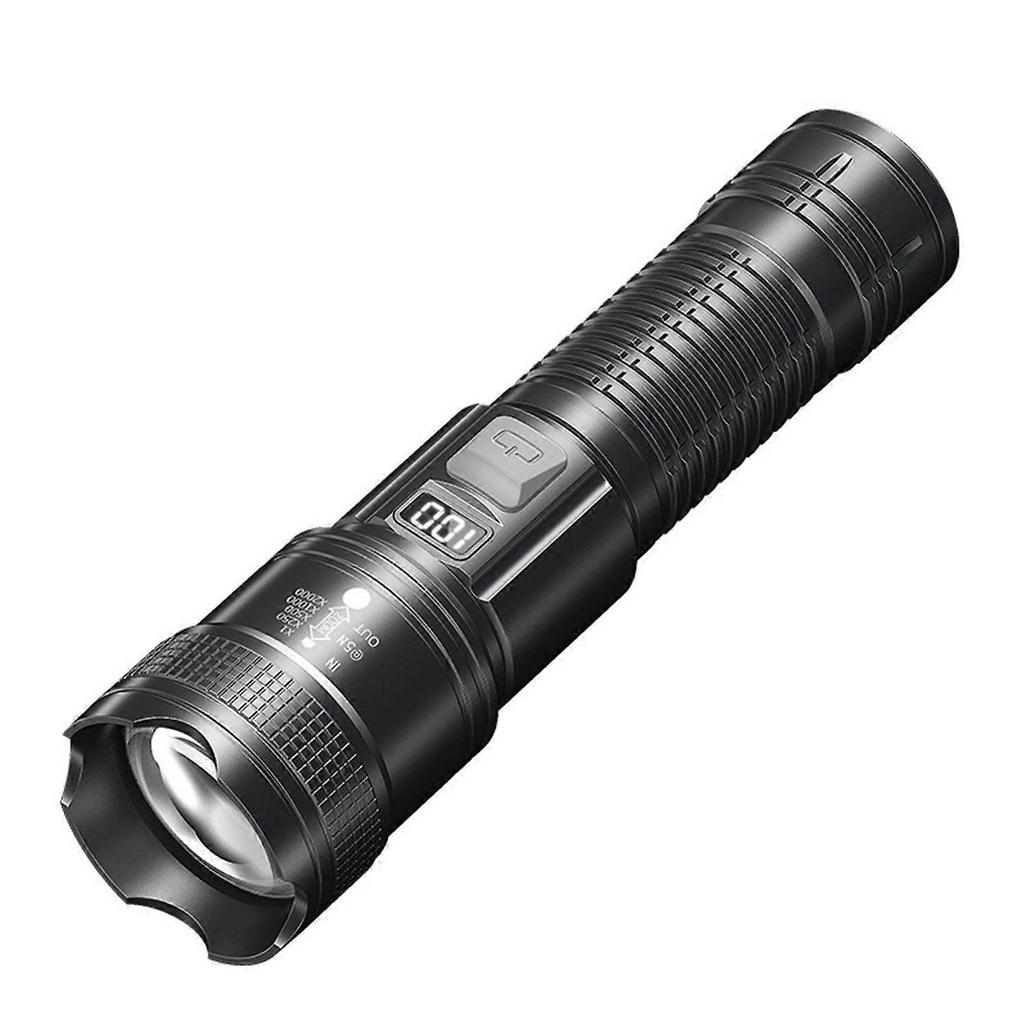 10,000 Lumen Lcd Battery Flashlight With Variable Zoom And 4 Modes, USB Rechargeable Handheld Light
