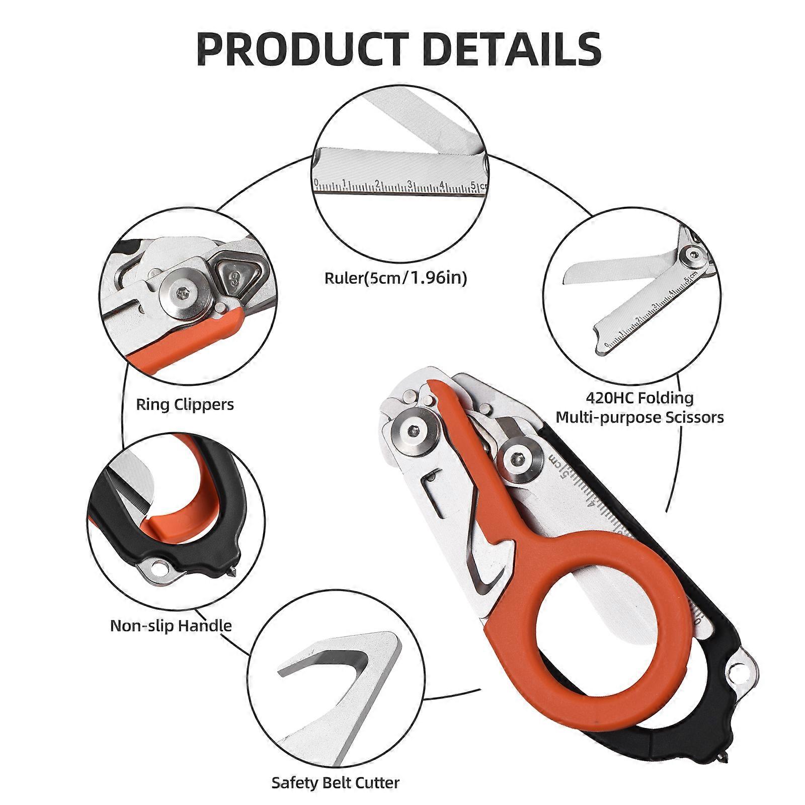 Trauma Shear Multi functional Pliers Tool Outdoor Camping Tools Emergency Shears Ruler Band Cutter Glass Breaker Folding Scissors Non-slip Grip