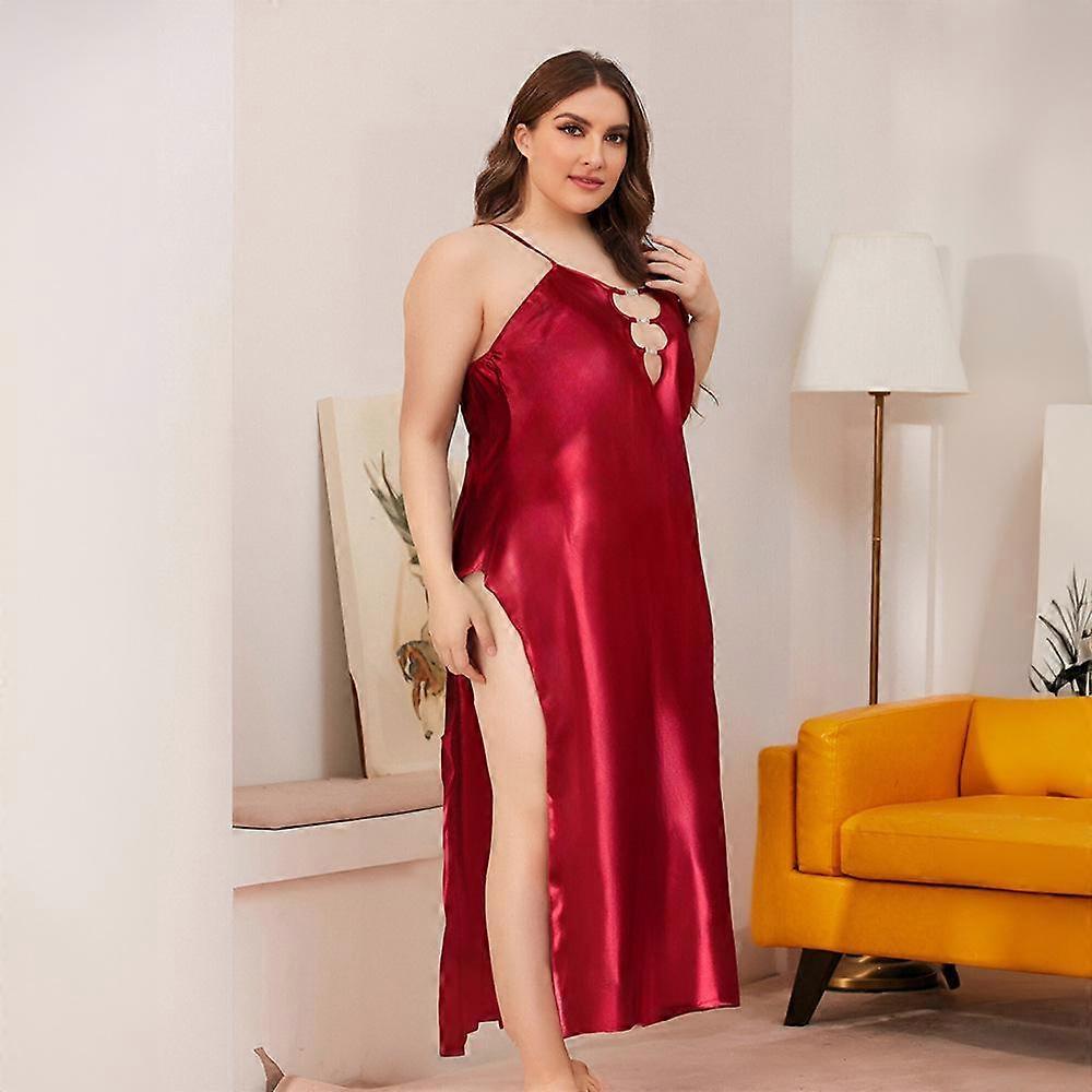 Plus Size Women's Solid Color Sexy Backless Long Slip Nightdress