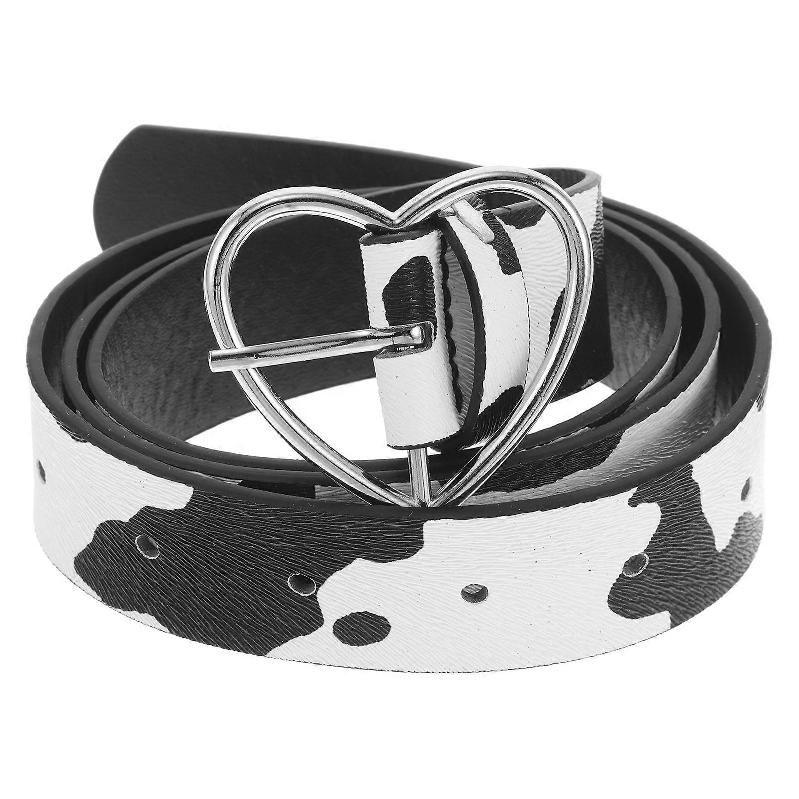 Vintage Style Cow Print Waist Belt with Heart Buckle Comfortable PU Material for Jeans & Dresses, Unisex Fashion Accessory