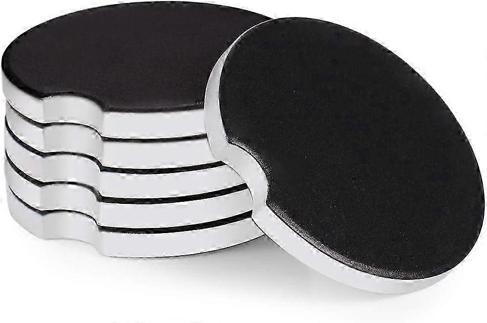 Black Ceramic Car Coasters, Absorbent, Finger Notch, 6 Pack