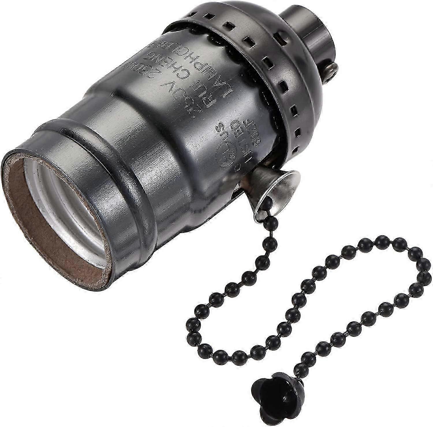 E26/e27 Lamp Socket,1/8ip Thread Screw Ul Hanging Light Bulb With Pull Chain Switch, Black Pack Of 2