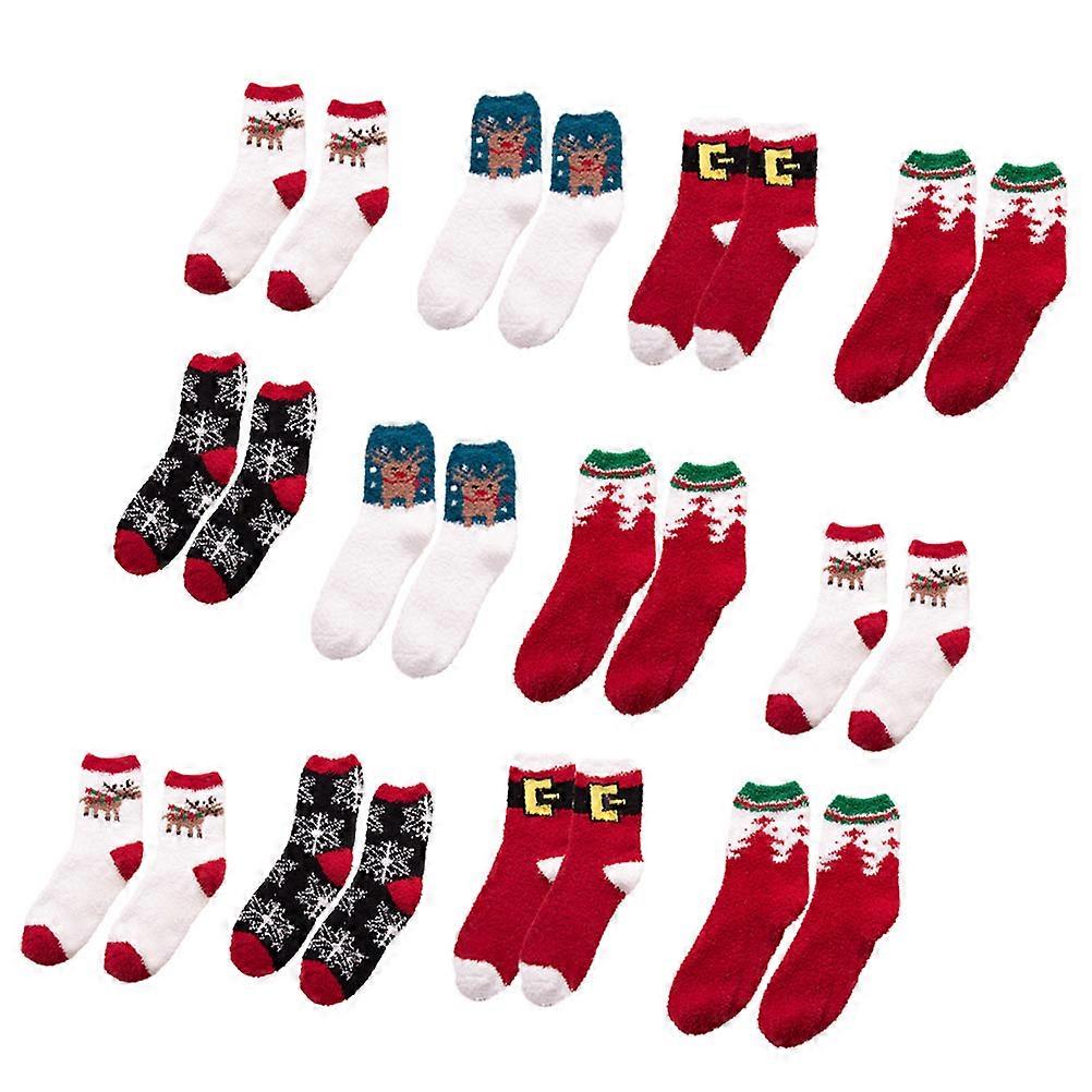Comfy Socks Christmas Series Warm Fleece Socks Adults Autumn and Winter 12Pairs