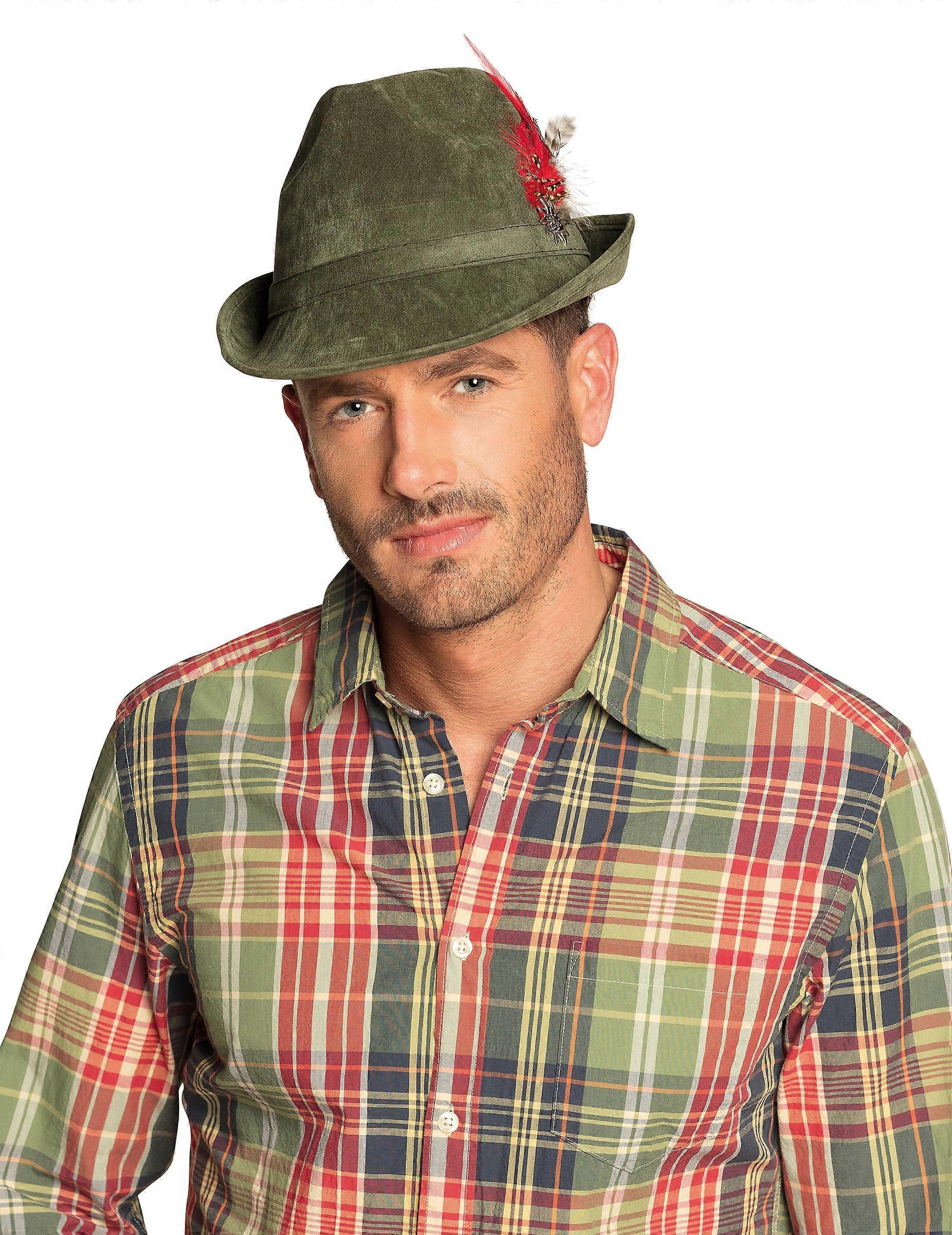 Bavarian hat khaki green with feathers for adults