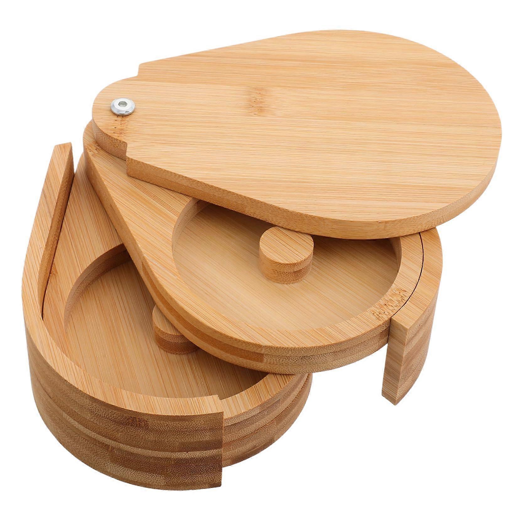 Spice Box Set - Wooden Salt Dip Storage Box with Rotating Lid for Kitchen and Bar - Compact Spice Container