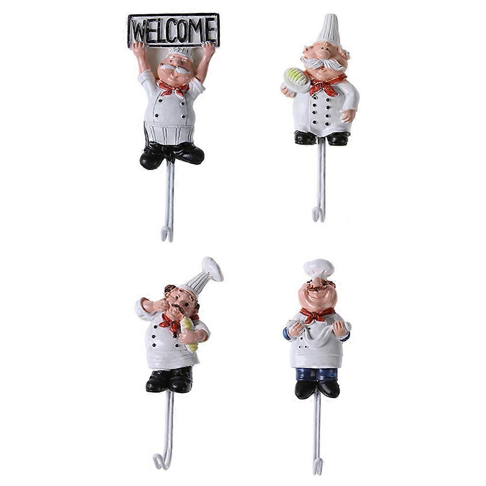 בגדים דביקים וו קריקטורה שף בצורת שרף תליית קיר משפחות 4 יחידות