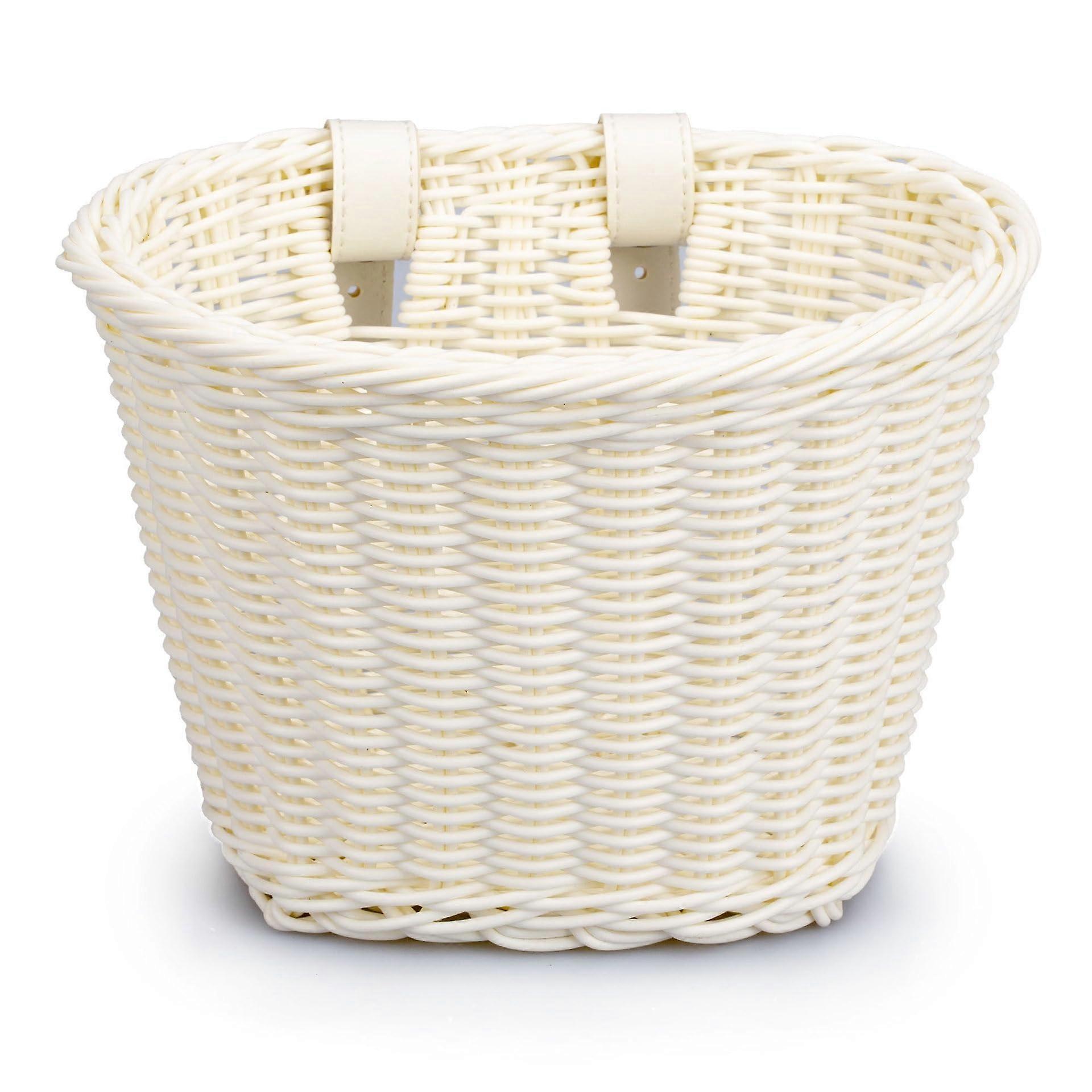 Braided Bicycle Basket for , Removable with Leather Strap, White