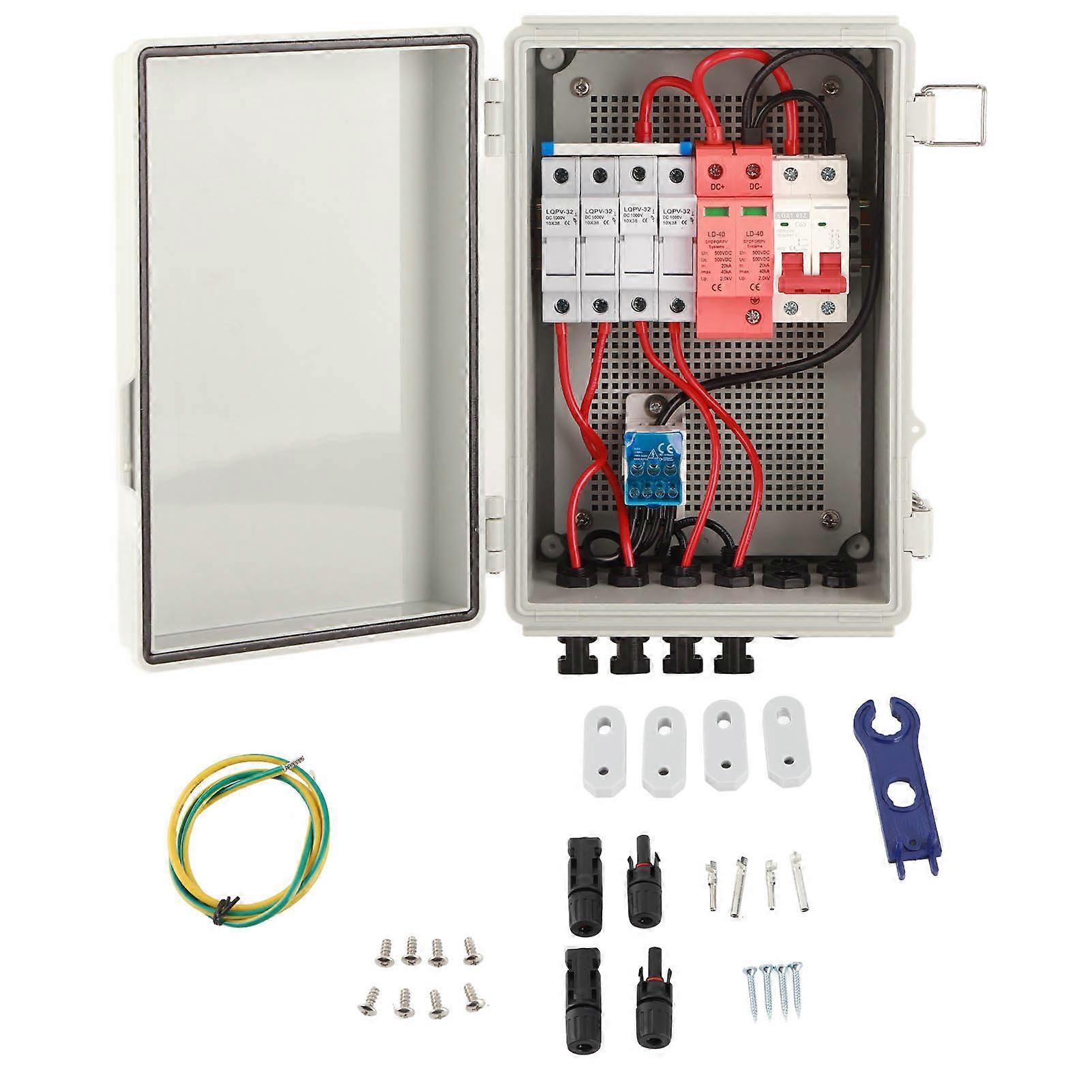 500V DC PV Combiner Box, 4 String Inputs, Waterproof, with 15A Fuse and 63A Circuit Breaker
