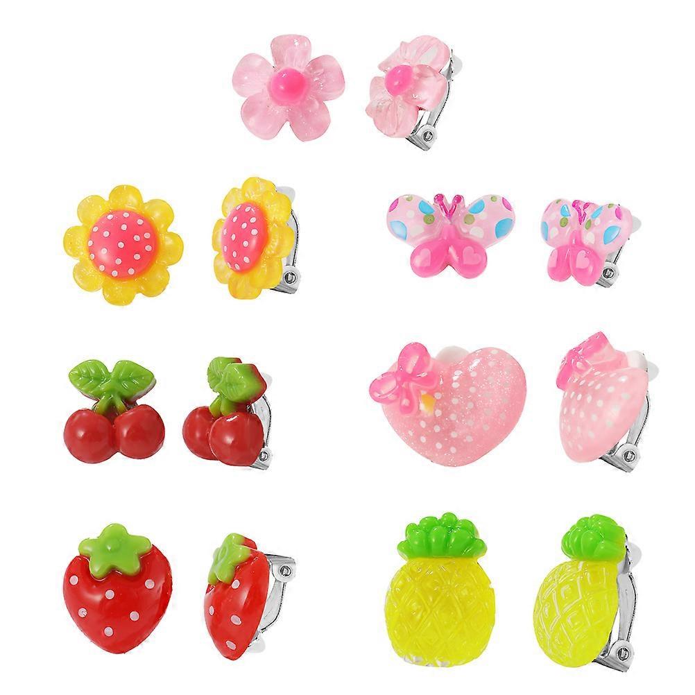 Kids Earrings Non-Piercing Clips-On Cartoon Shape Assorted Color 1.70X1.70X0.80CM 7 Pairs for Children