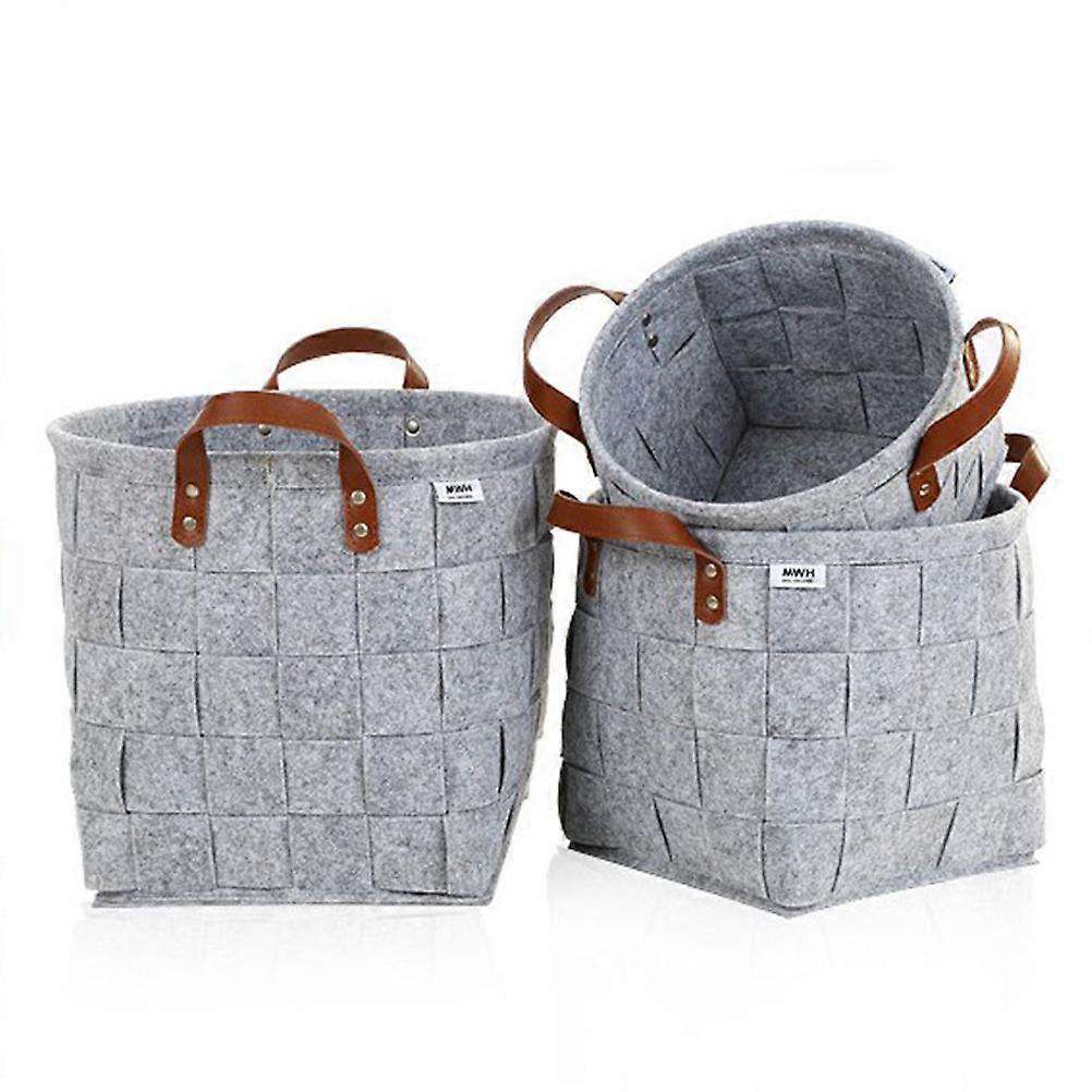 Foldable Handmade Felt Laundry Hamper Light Grey Storage Basket with Two Handles for Bedrooms and Nurseries