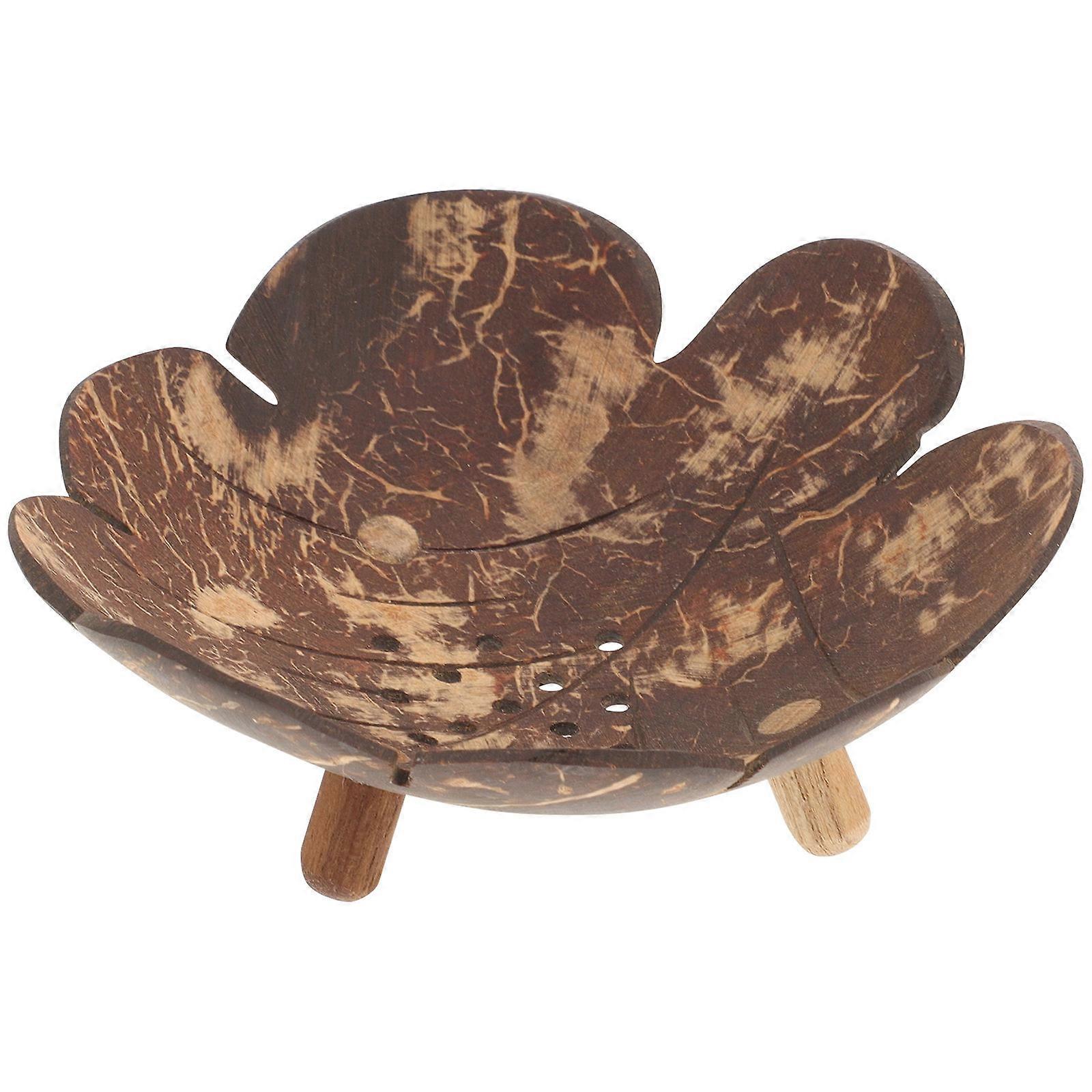 Draining Soap Box Coconut Shell Bathroom Accessories Bath Soap Holder Brown 13.00X12.00X4.00CM Drainage Keeps Soap Dry 1Pcs