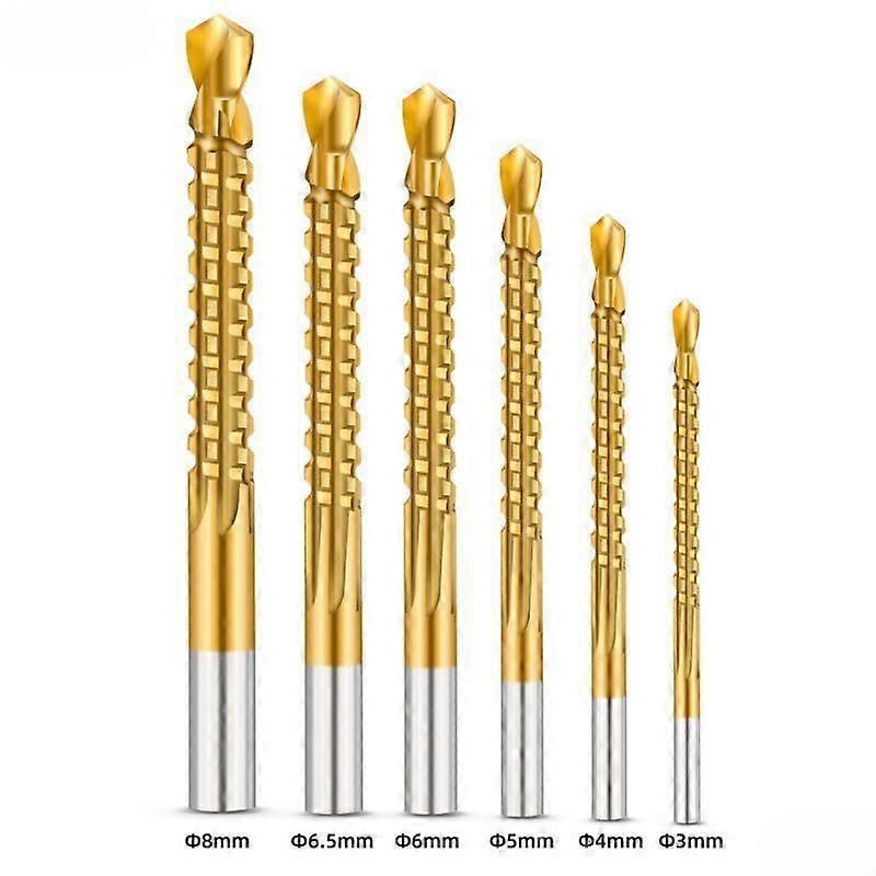 6PCS 3-8mm Titanium Coated HSS Drill Bit and Saw Set, Serrated Drill Bits, Grooving, Drilling, Carpenter, Hacksaw for Wood, Metal