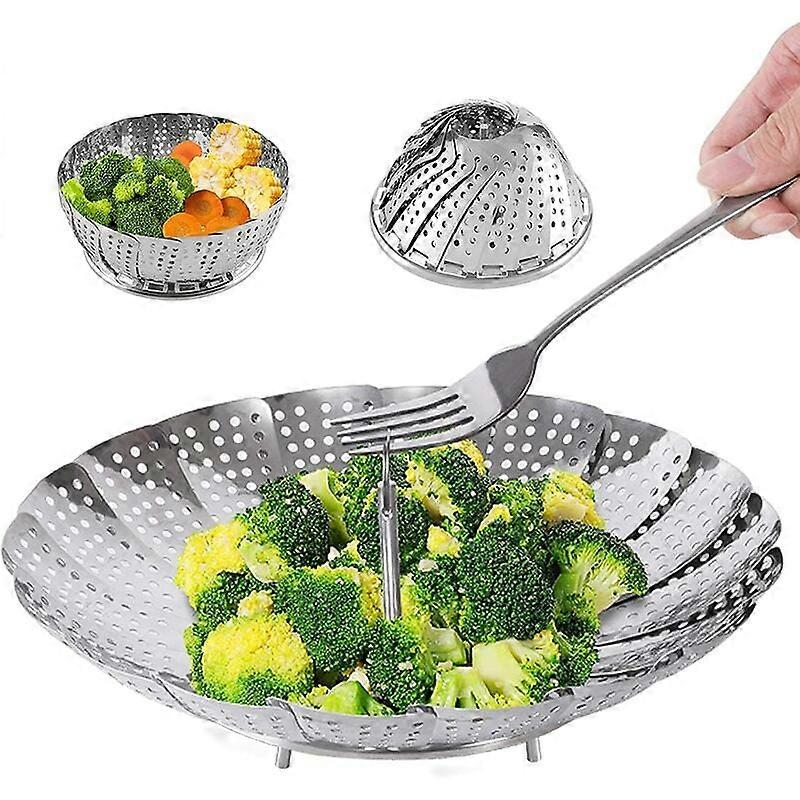 Stainless Steel Basket for Food and Vegetables, Stretchable Steaming Basket of High Quality that Adapts to Different Sizes