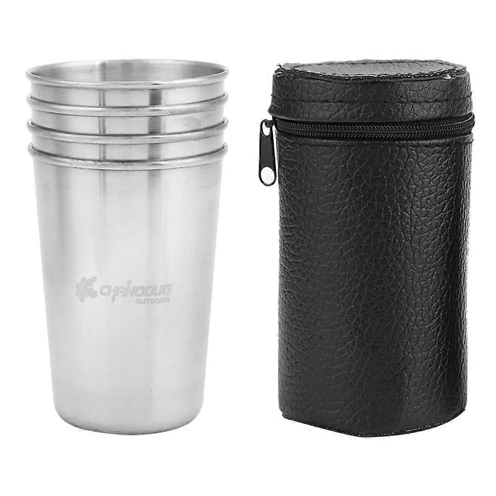 4 قطع مجموعة أكواب محمولة من الفولاذ المقاوم للصدأ لسفر التخييم في الهواء الطلق (L)