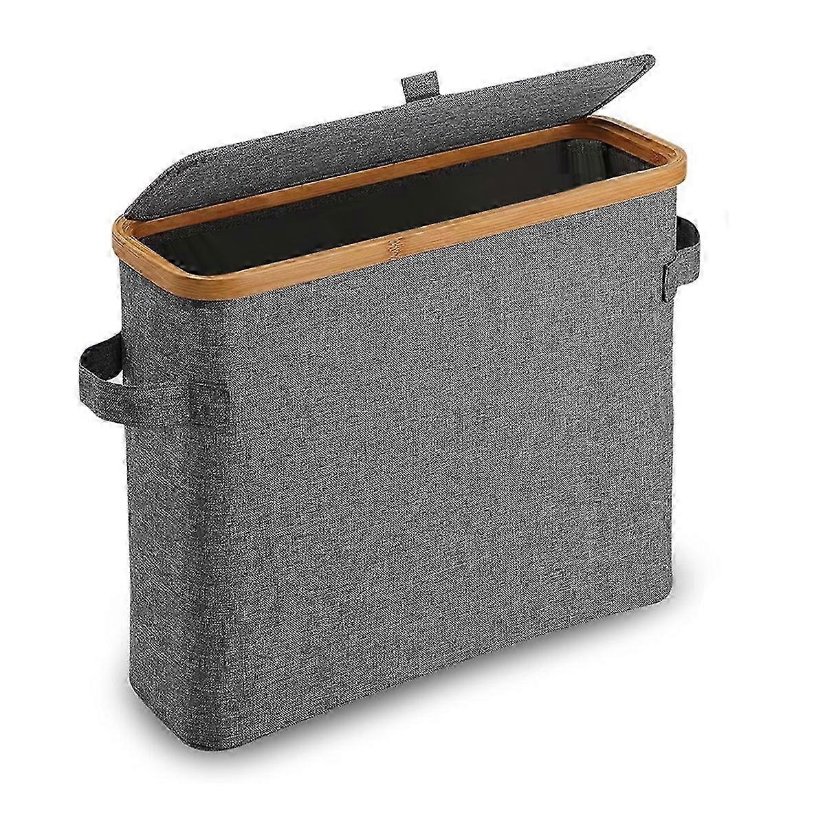 Bamboo Toilet Paper Storage Stand with Lid for Restroom Closet and Bathroom Gray