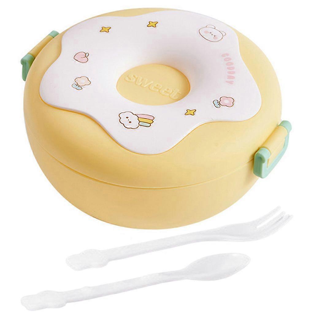 Cute Cartoon Donut 1000ml Lunch Box Microwave Bento Container with Compartments Student Supplies - Yellow