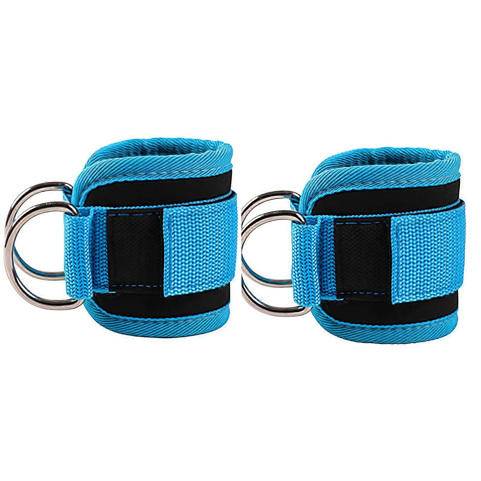 1Pair Adjustable Leg Strap Double D Rings Ankle Cuffs Comfortable Adjustable Ankle Strap for Cable Machines Enduring Sky Blue