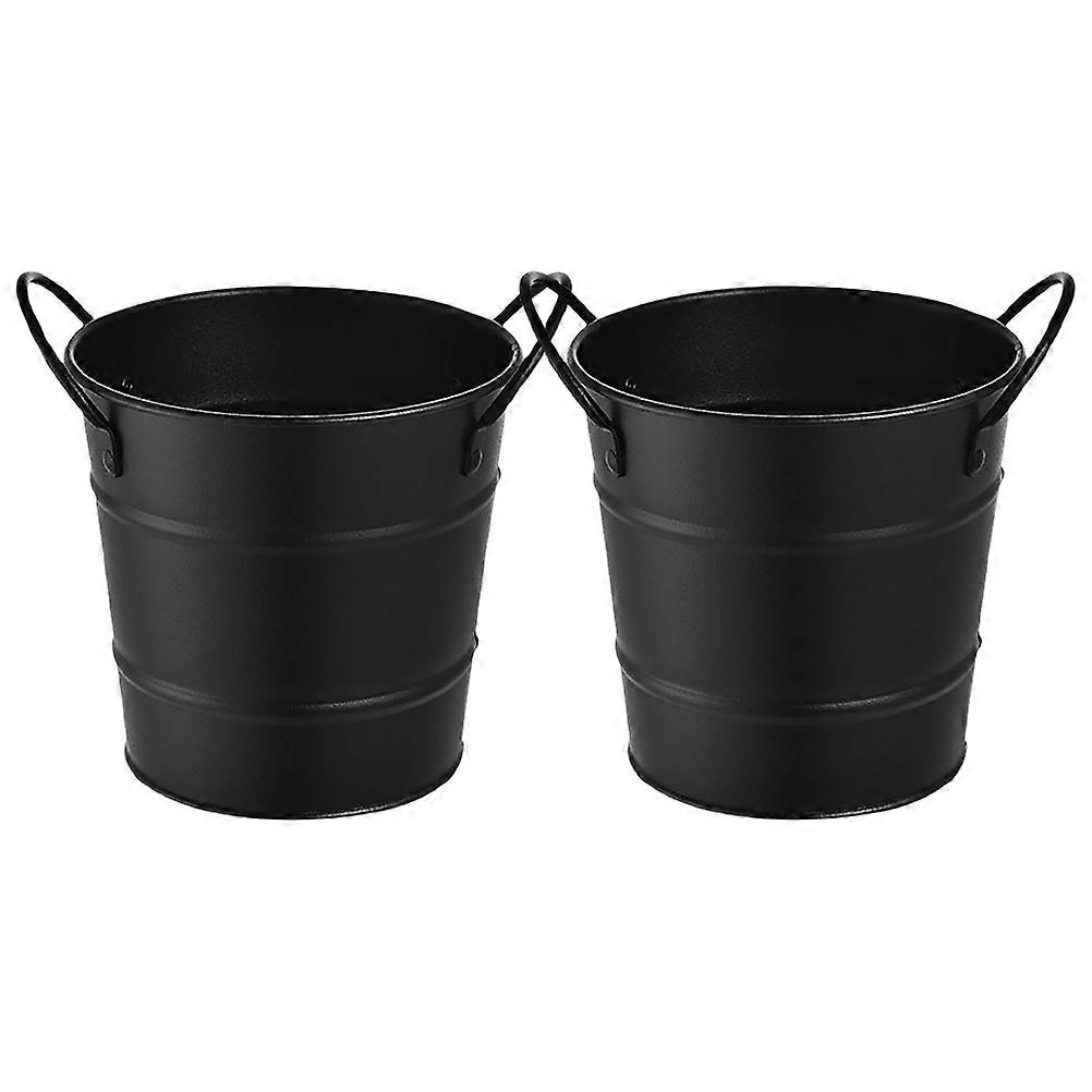 Tin Buckets With Handles Mini Metal Pail For Home Office Use 14.00X11.50X11.00CM Rust-Proof Trash Can 2Pcs