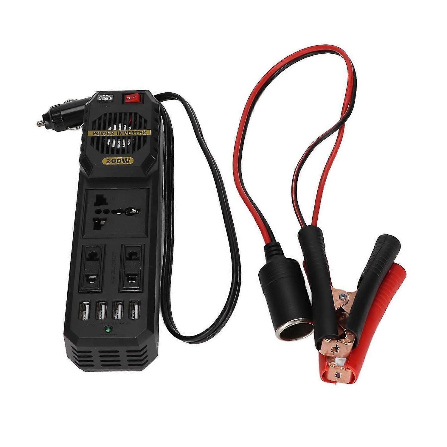 12V to 220V Car Inverter 200W Power Converter Voltage Transformer with Battery Clip Adapter