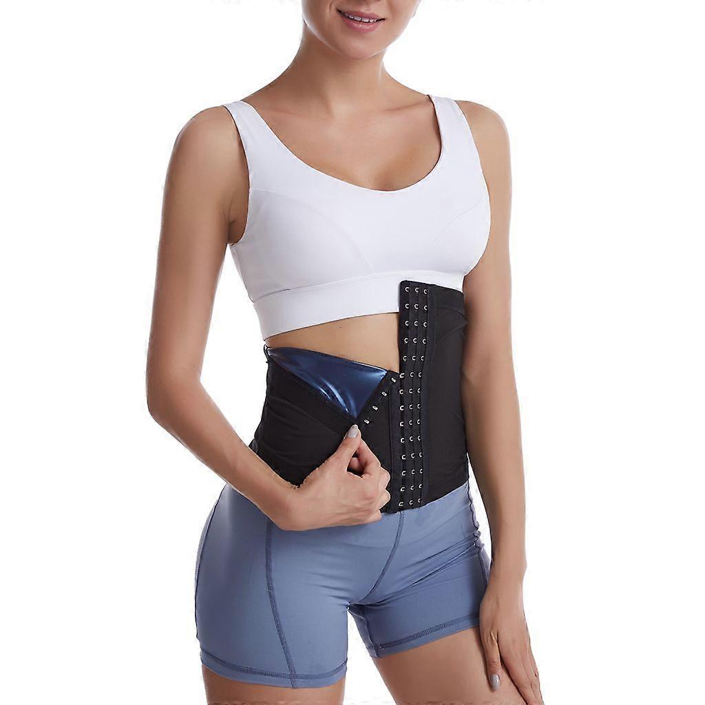 L-size black+blue waist trimmer, adjustable, heat retention, sweat-absorbent, for abdominal training