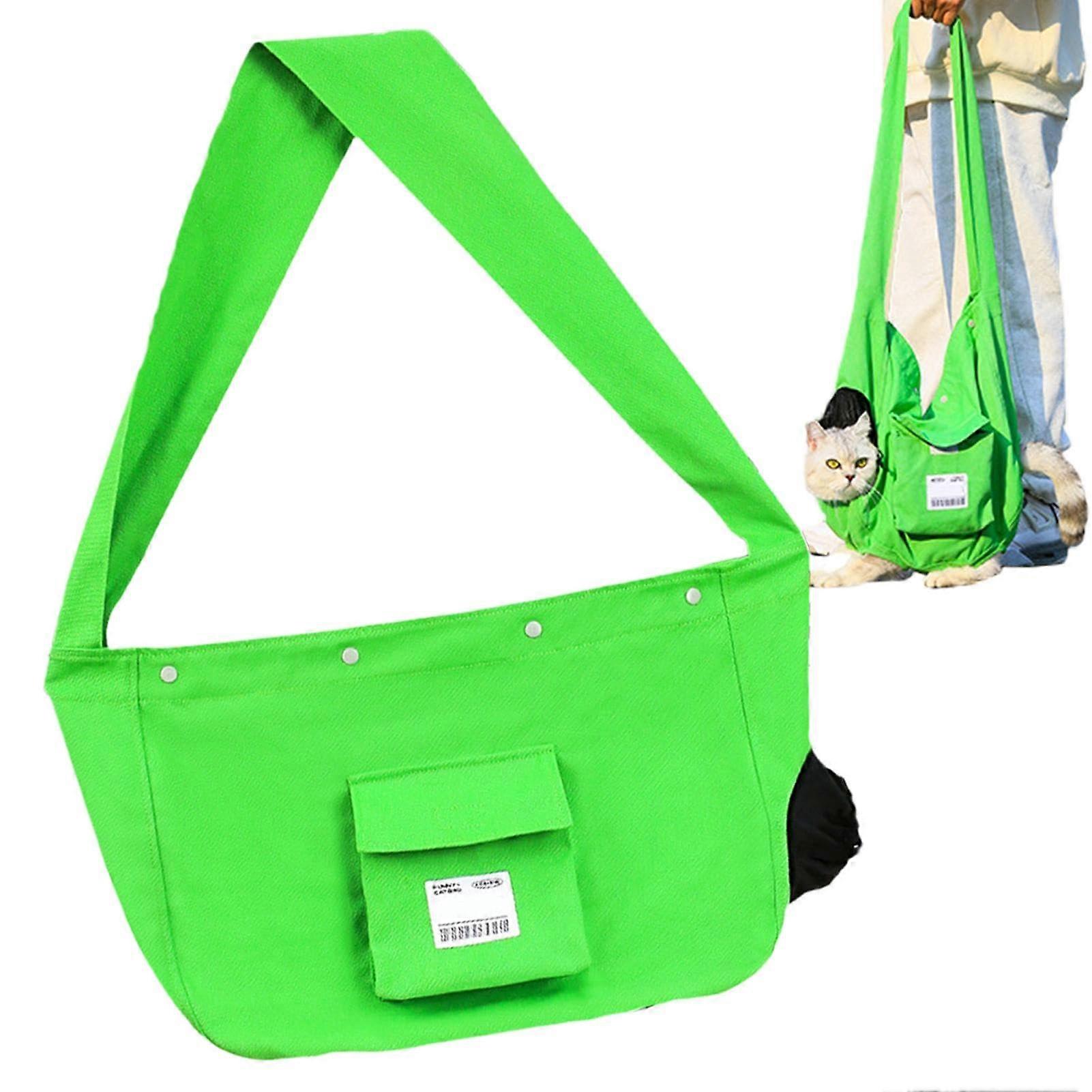 Adjustable Pet Sling Carrier for Cats, Breathable Canvas Cat Carrier Bag, Portable Large Capacity Cat Sling Pouch in Green
