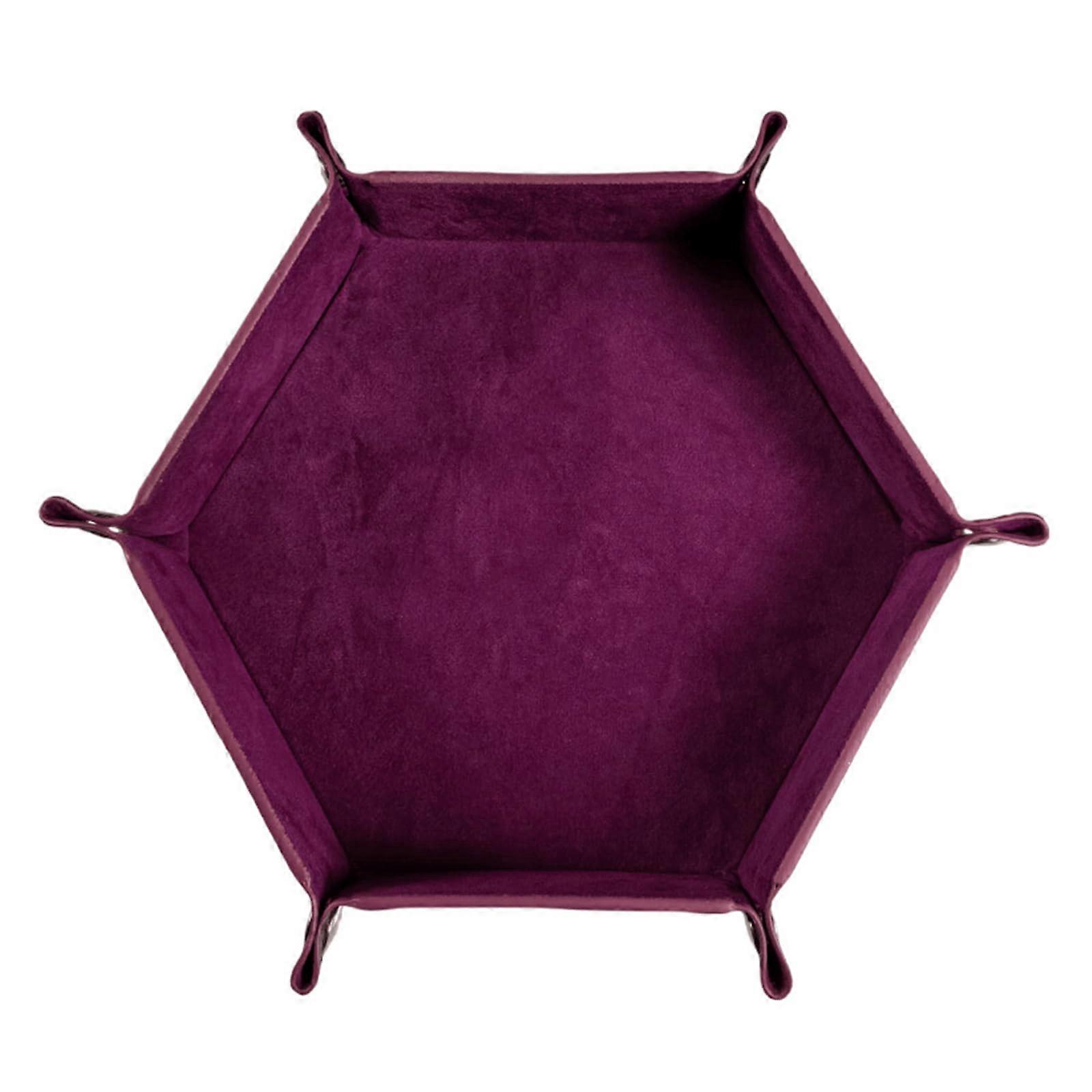 Folding Hexagon Dice Tray Leather Velvet Dice Storage Box Portable Folding Dice Rolling Tray for Game Players Ref: 4202