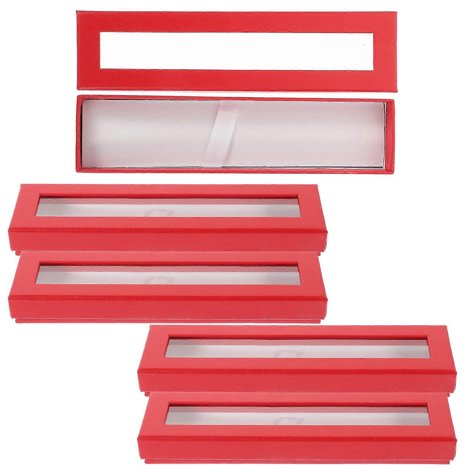 Red Paper Pen Boxes Gift Empty for Storage Use 5Pcs with Clear Window