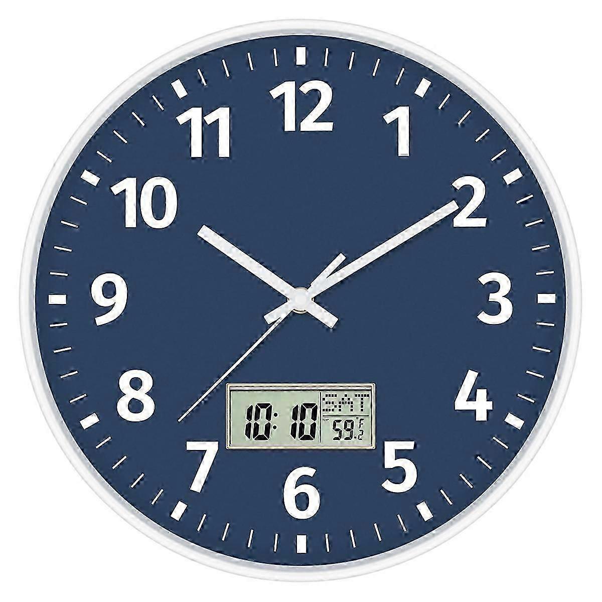 Digital Wall Clock With Time, Day Of Week And Temperature, Silent Non-ticking Battery Operated Round