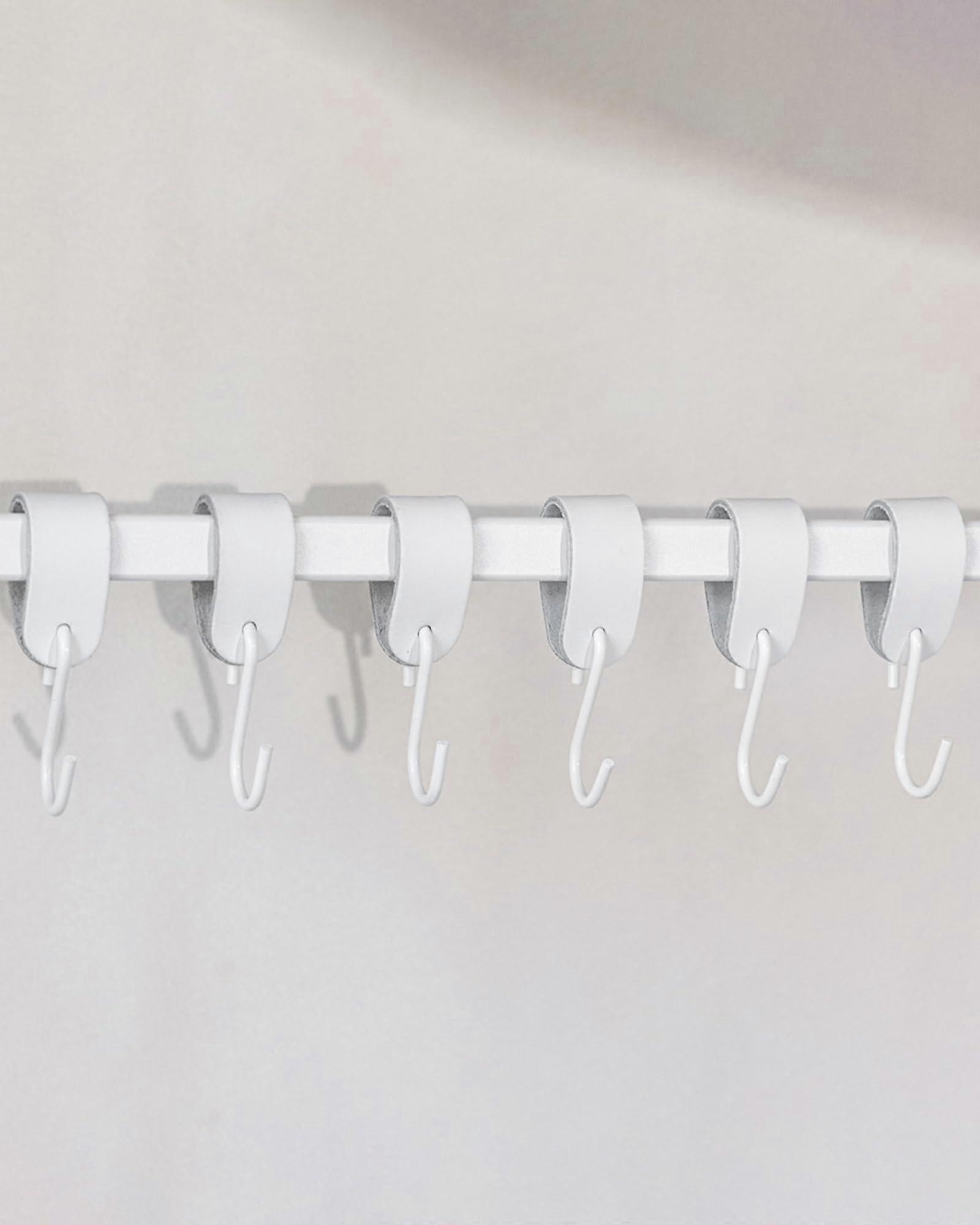 Metallbude Coat Hooks SHooks – Set of 6 in White – Modern Design – Quality Leather Loop and Steel