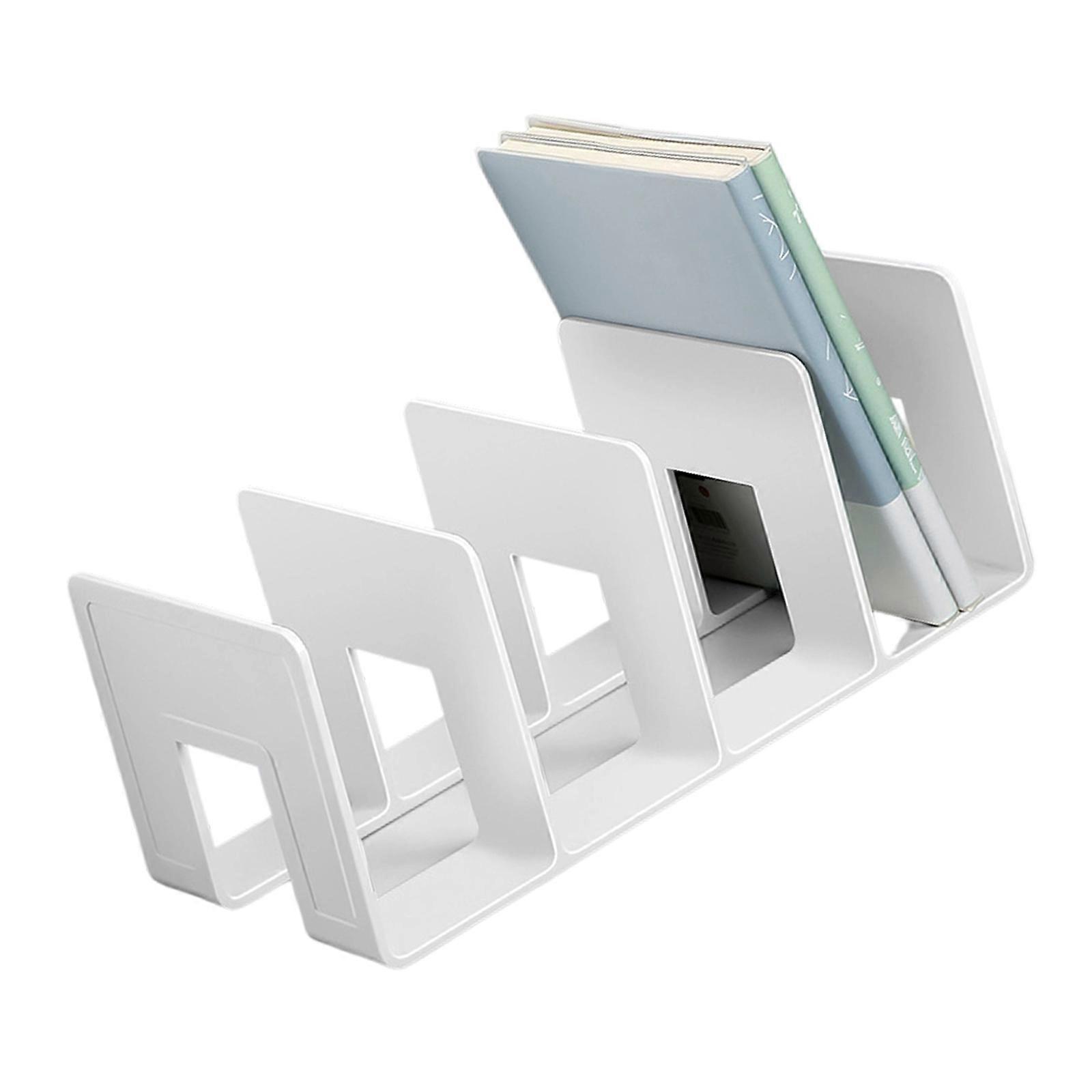Acrylic Bookend for Shelf 4 Compartments Desk Book End Book Magazine Organiser Stand Space Saving Book Stoppers White