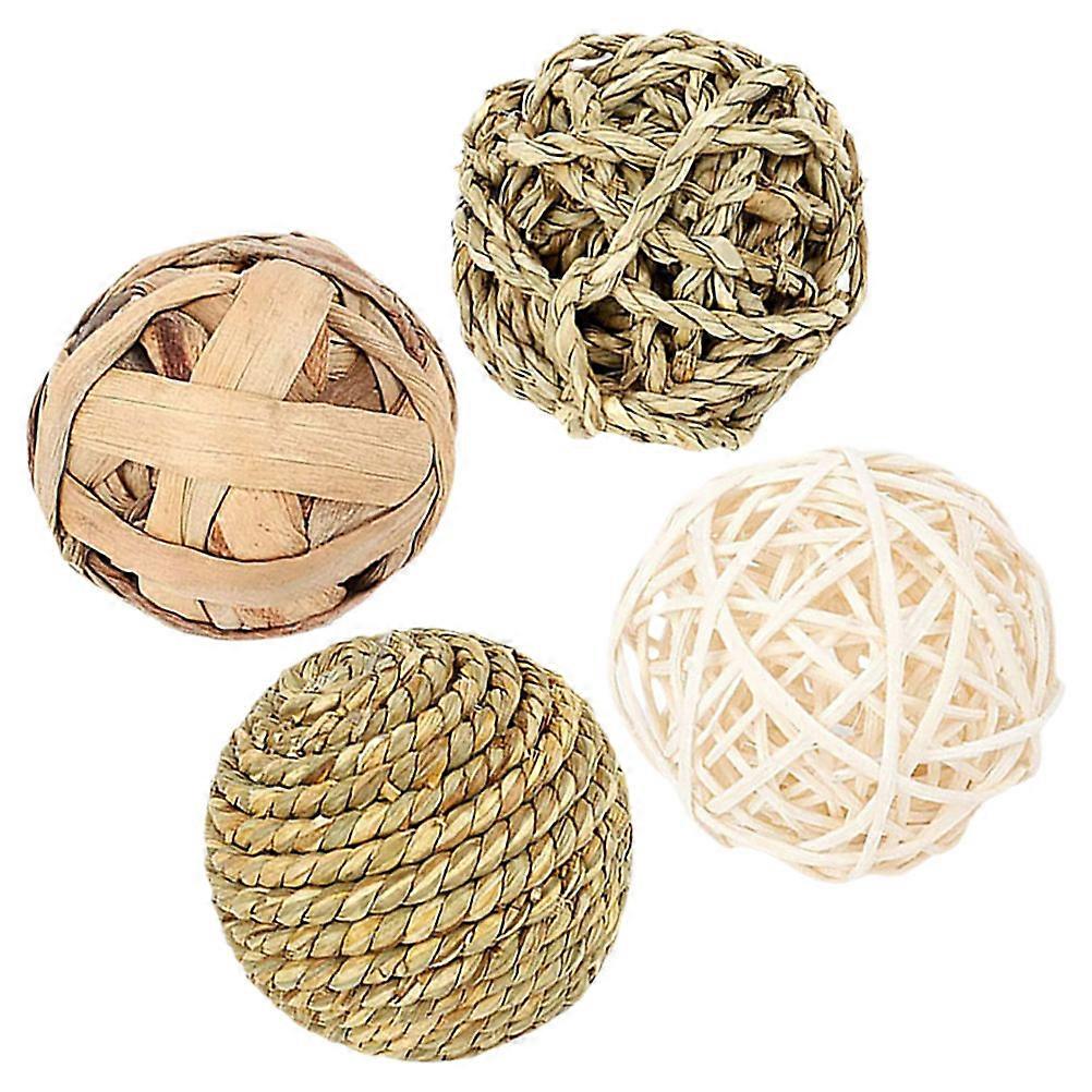 4pcs Seagrass Chew Balls for Rabbits, Hamsters, Guinea Pigs Teeth Care & Indoor Activity Enrichment