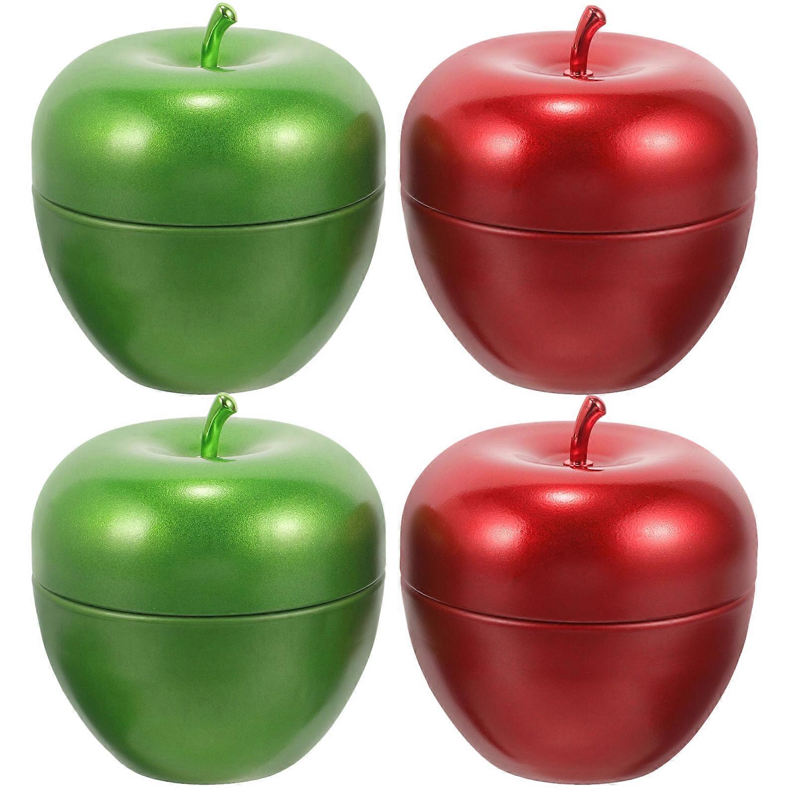 4pcs Airtight Tea Canisters, Tinplate Jars for Loose Leaf Tea & Candy Storage, Decorative Apple Shaped Containers for Kitchen & Home Use