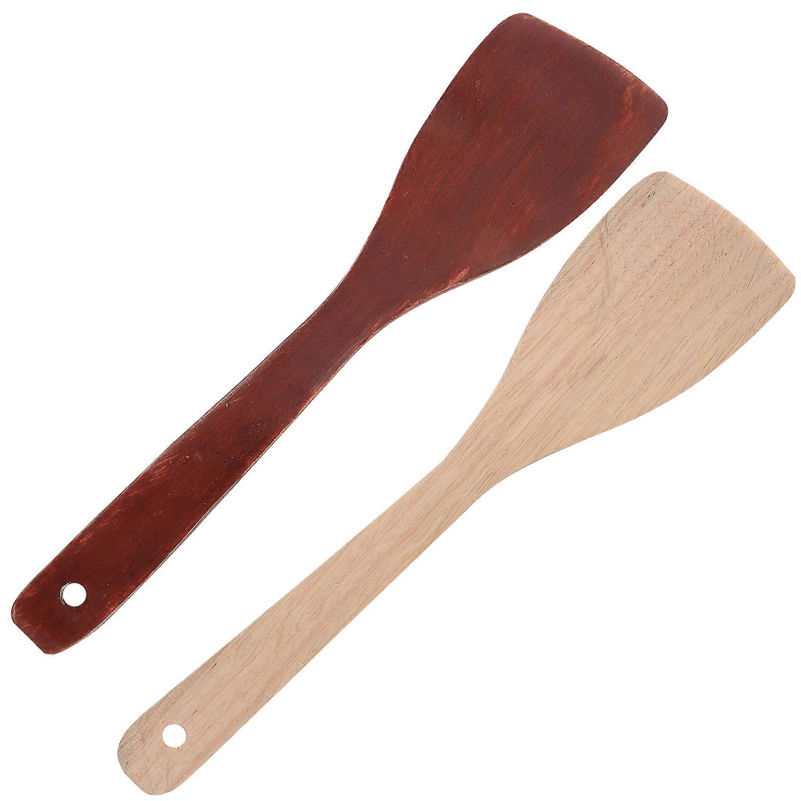 Wooden Cooking Utensils Set 2pcs Non Stick Spatula Kitchen Tools for Home Restaurant Hotel Safe Unpainted Design