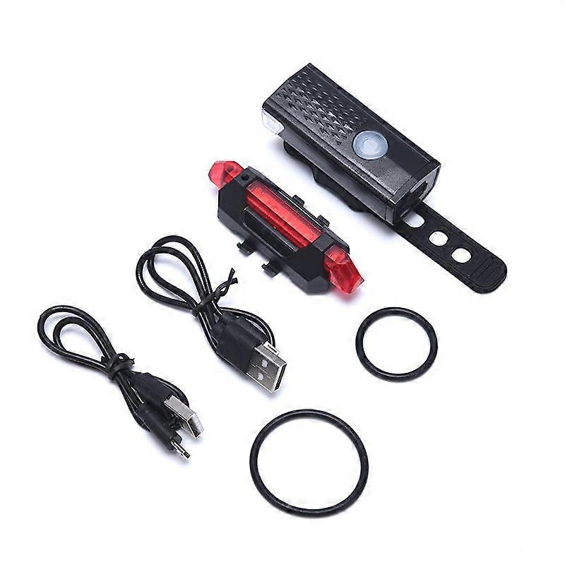 Rechargeable Bicycle Led Lights Usb Headlight + Rear Taillight Warning Lights