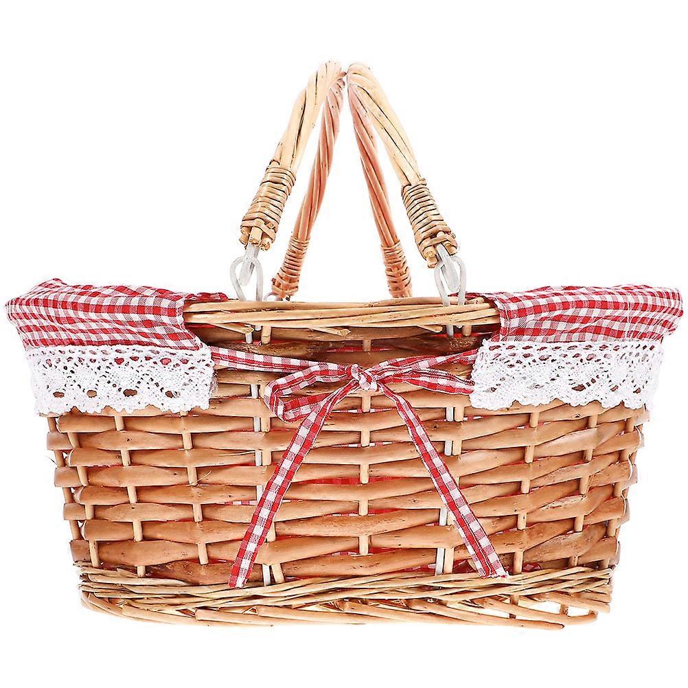 Picnic Basket with Handles for Family Outings and Social Gatherings Red 32.00X25.00X14.00CM Wicker Material 1Pack