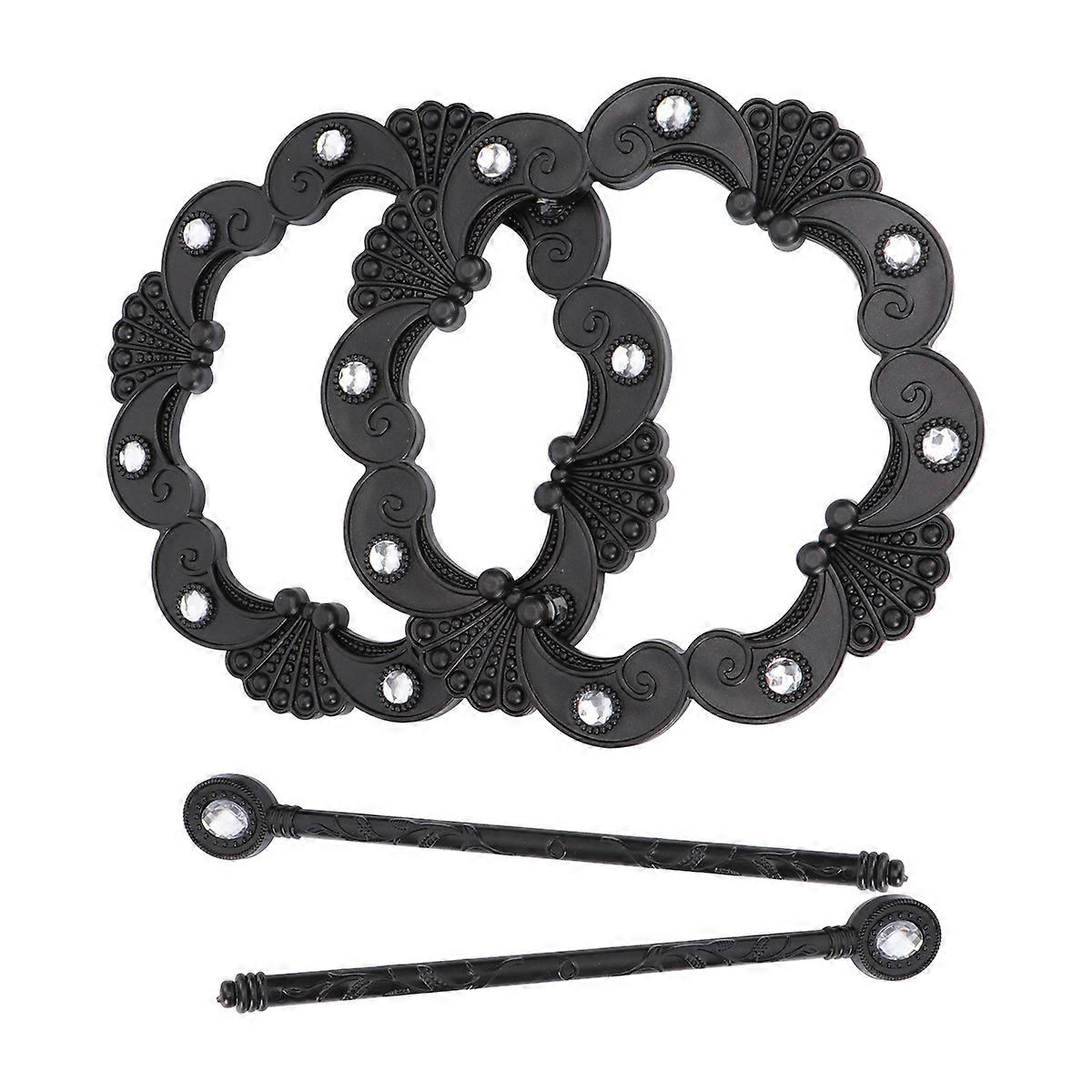 ブラックプラスチックおよびクリスタルカーテンホールドバック、カーテン用ドリルリング付き 2個