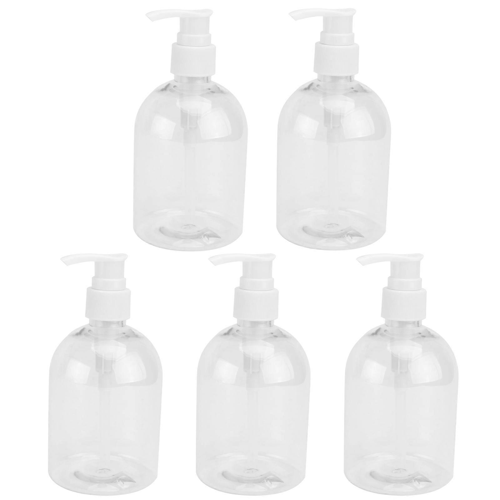 5pcs Refillable Toiletry Bottles with Random Color Pump Heads for Travel, Home, Hotel & Camping – Portable Shampoo & Lotion Containers
