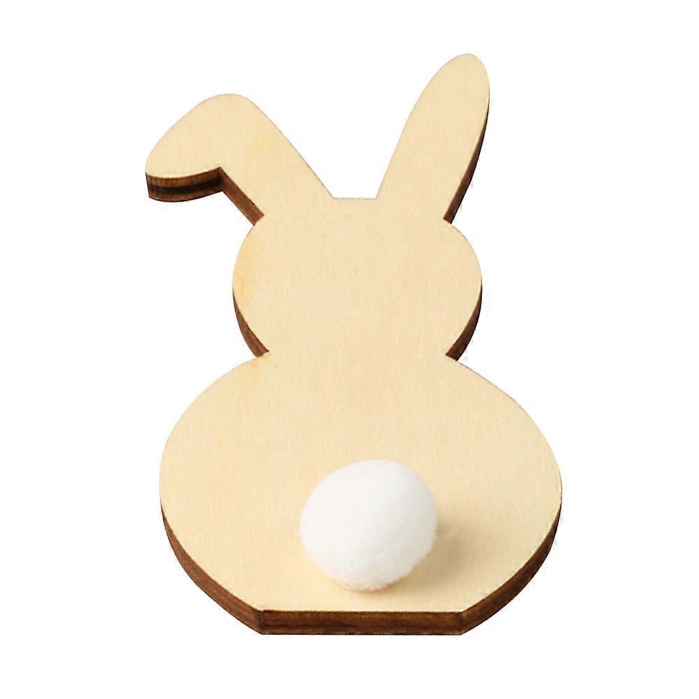 Wood Rabbit Desktop Decor with White Plush Ball for Easter Home Party and DIY Craft