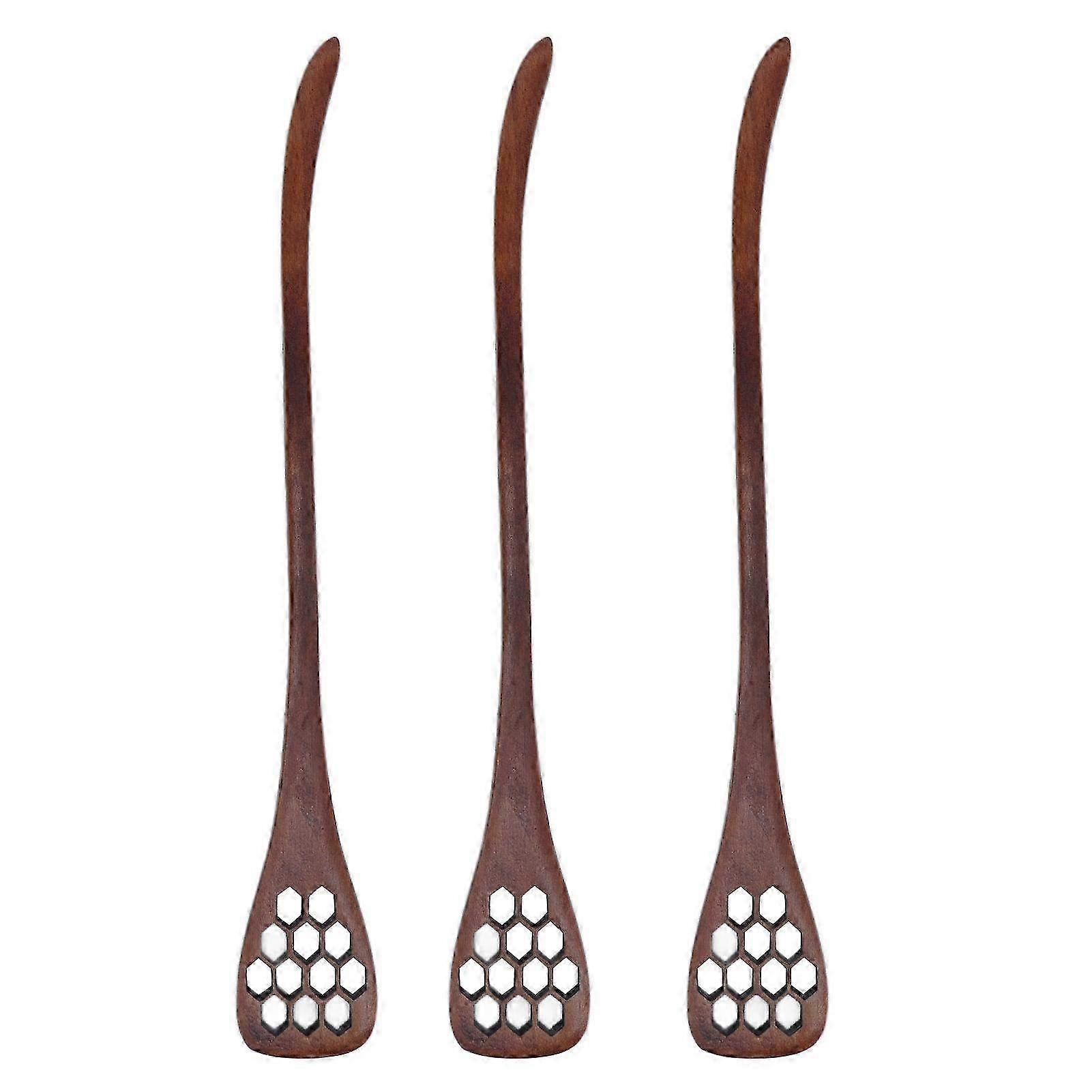 Set of 3 Reusable Wooden Honey Dippers & Carving Spoons - Mixing Sticks for Honey, Syrups, and Culinary Use