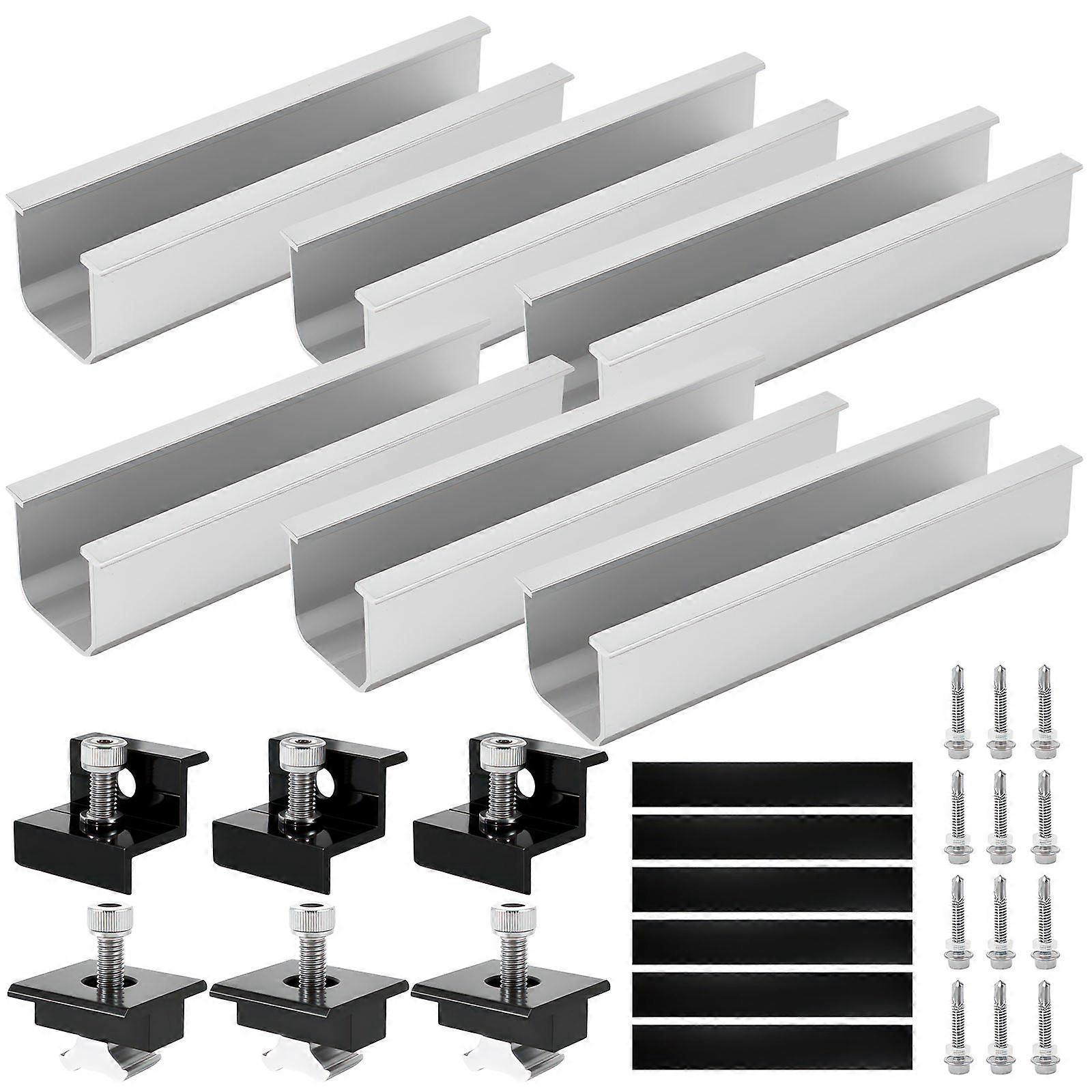 12cm U-Shaped Rail Solar PV Mounting Bracket Silver Rail Six-Piece Set