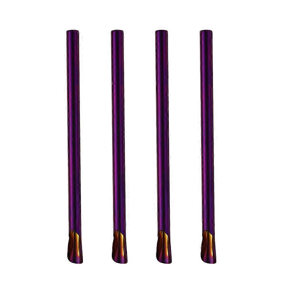 Purple Stainless Steel Drinking Straws Reusable for Milk Tea Smoothies Easy to Clean Won't Rust 4pcs