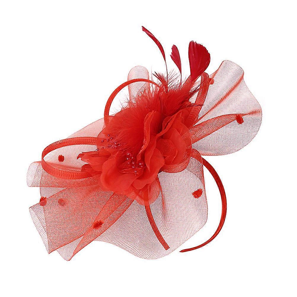 Floral Fascinator Headband with Netting and for Bridal Wedding Decoration Red