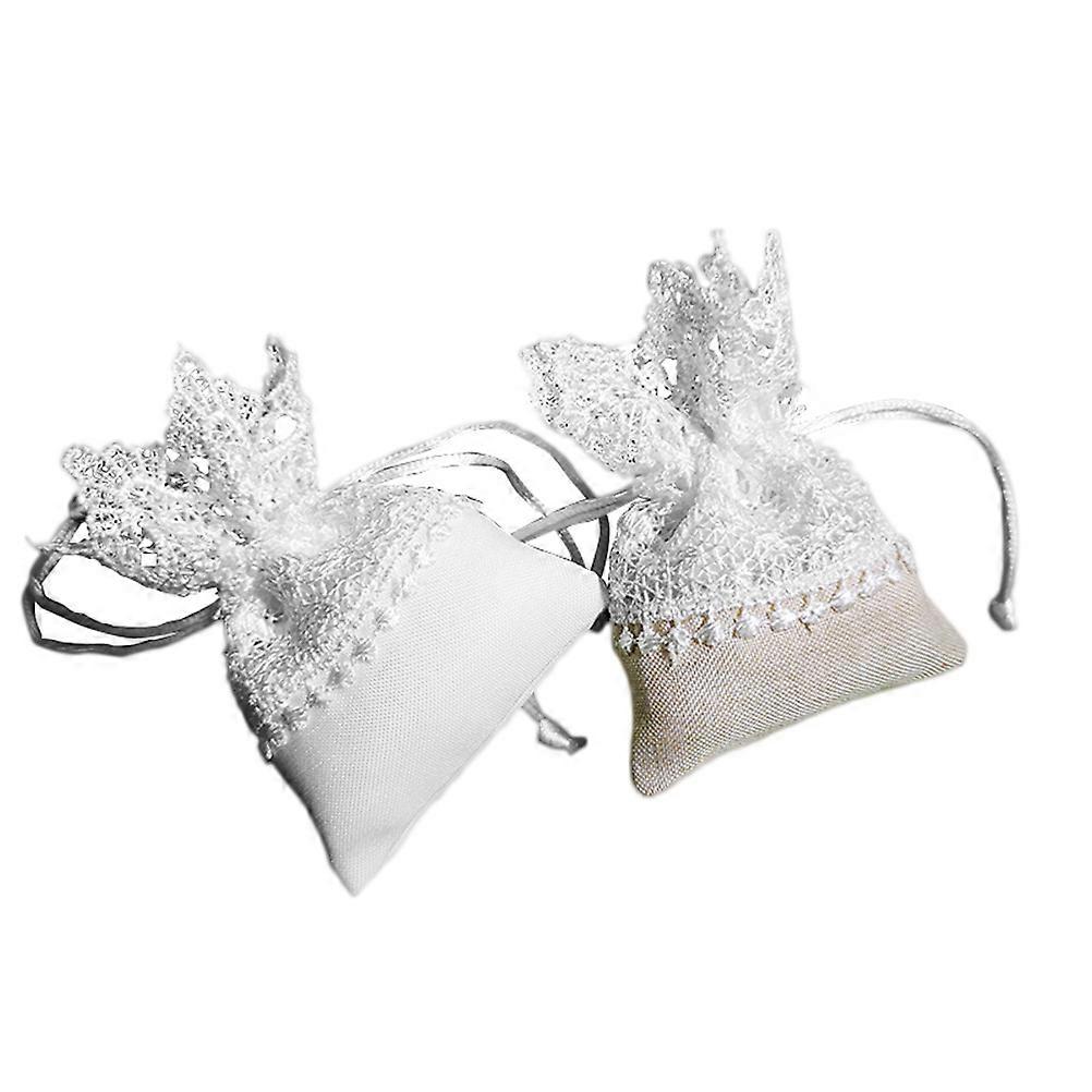 Decorative Purpose Drawstring Pouches For Storing Accessories Or Gifts With A Beautiful Lace Design In White Color 10Pcs