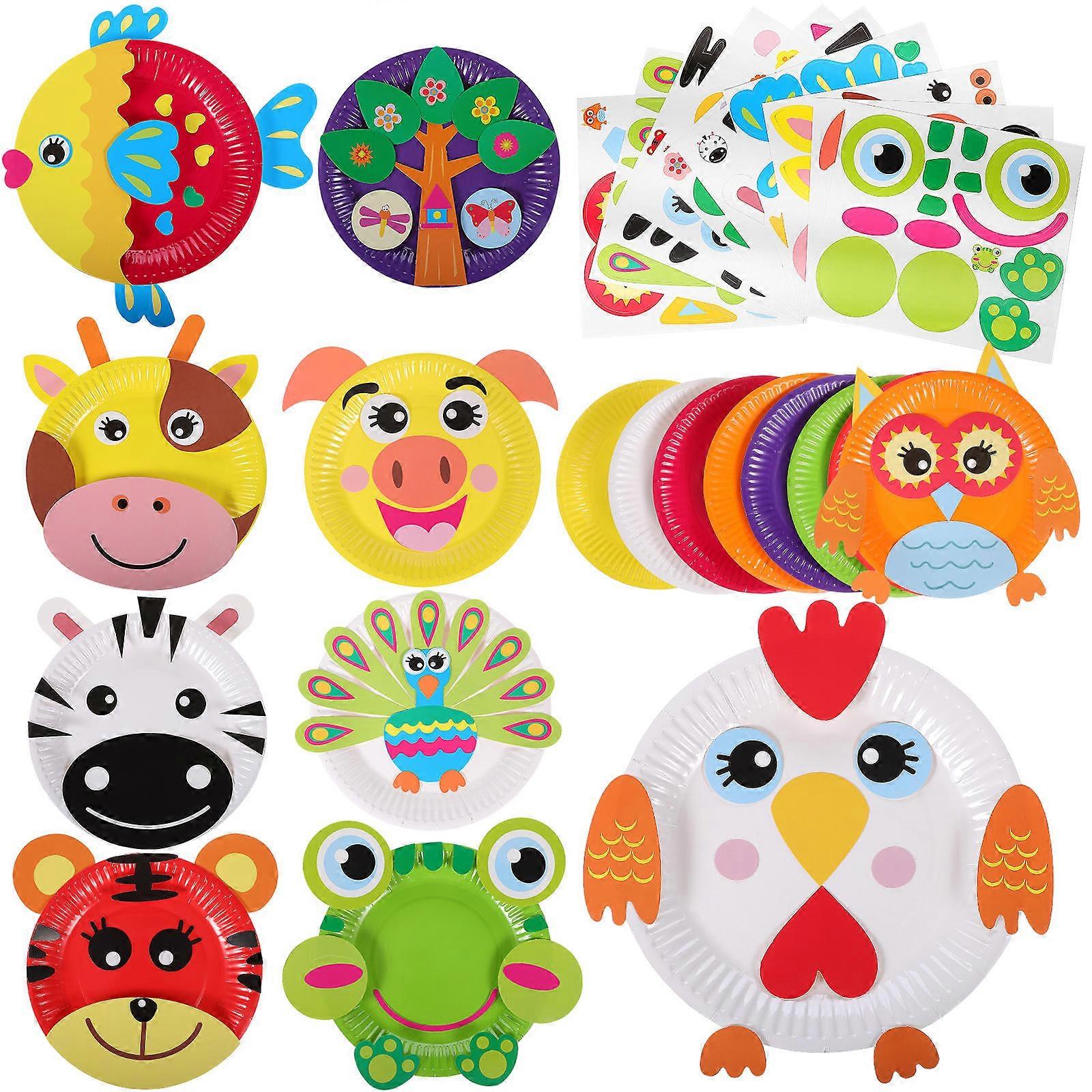 Animal Paper Plates Art Craft Safe & Easy DIY Sticker Supplies for Creative Fun with Multiple Animal Designs