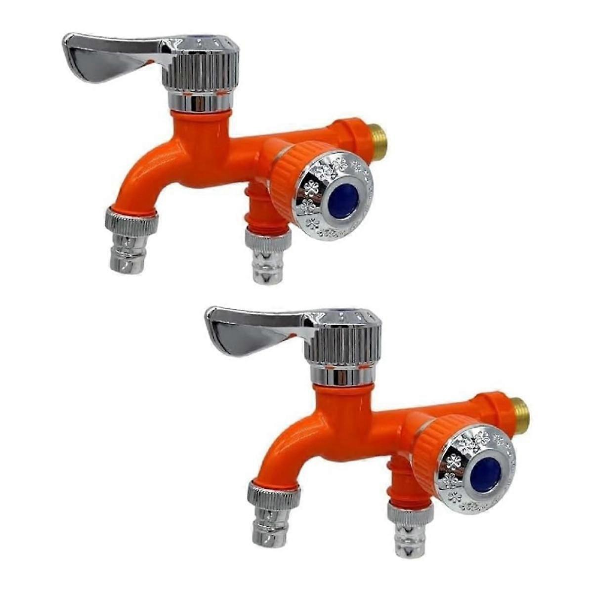 2PCS 2 Way Faucet Faucet Splitter Garden Hose Splitter Water Spigot Splitter,Outdoor Double Taps Water Faucet,Orange