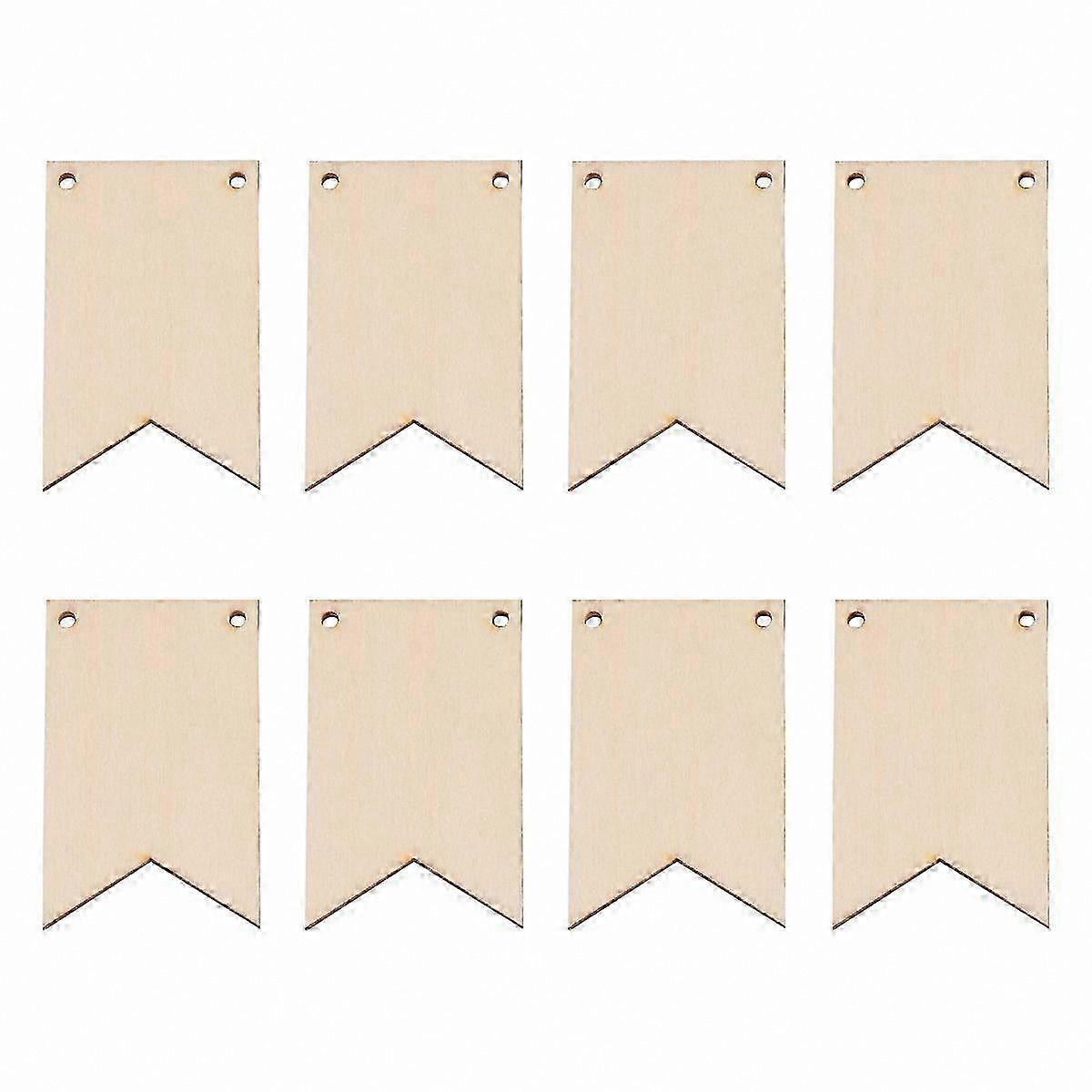 100Pcs Natural Beige Wood Flag Tags with Hemp Ropes for DIY Crafting Home Party Decor悬挂装饰品