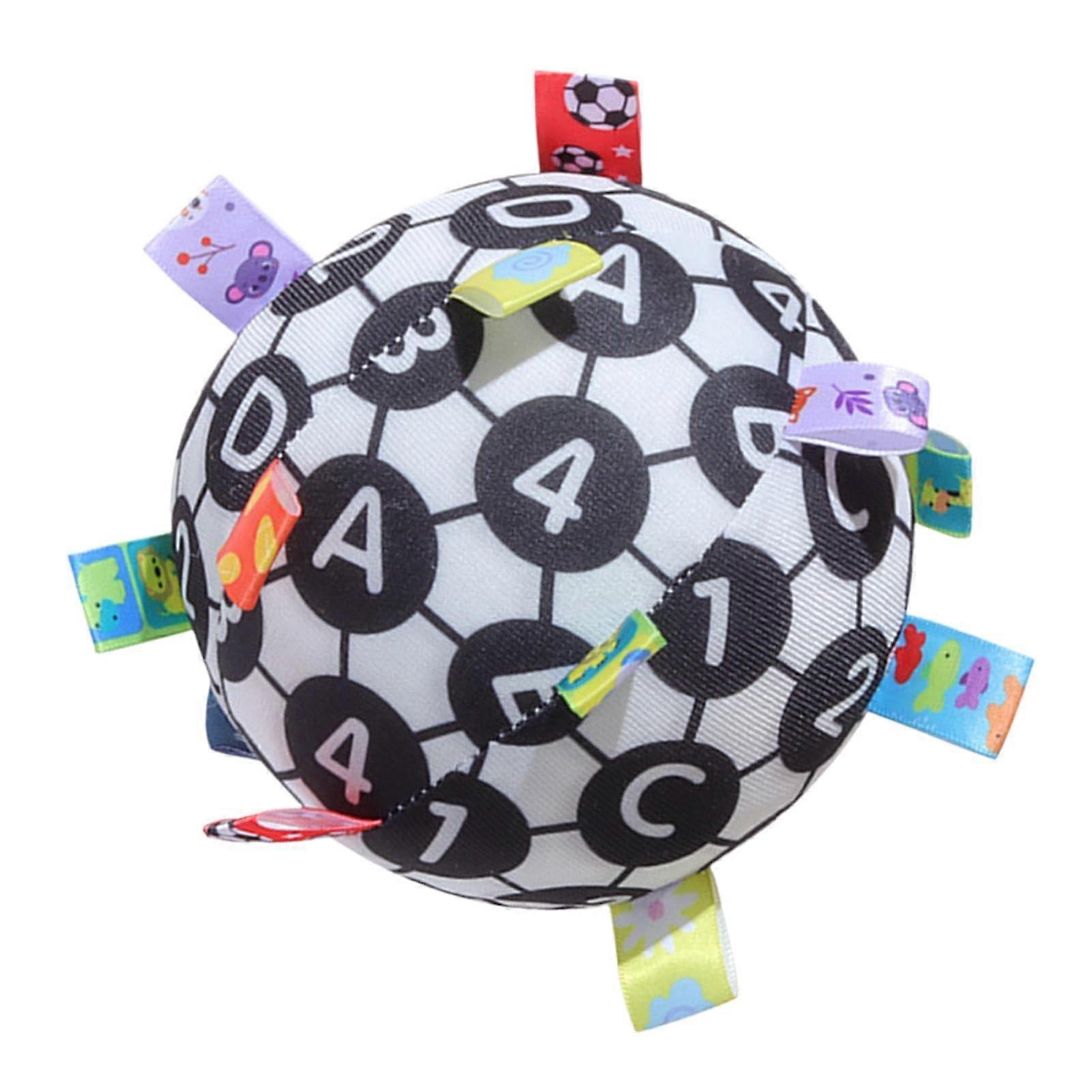 Plush Sensor Ball - High Contrast Plush Rattle Ball Toy for 0-12 Months - Soft Fabric, Ribbon Tags for Fine Motor Skills