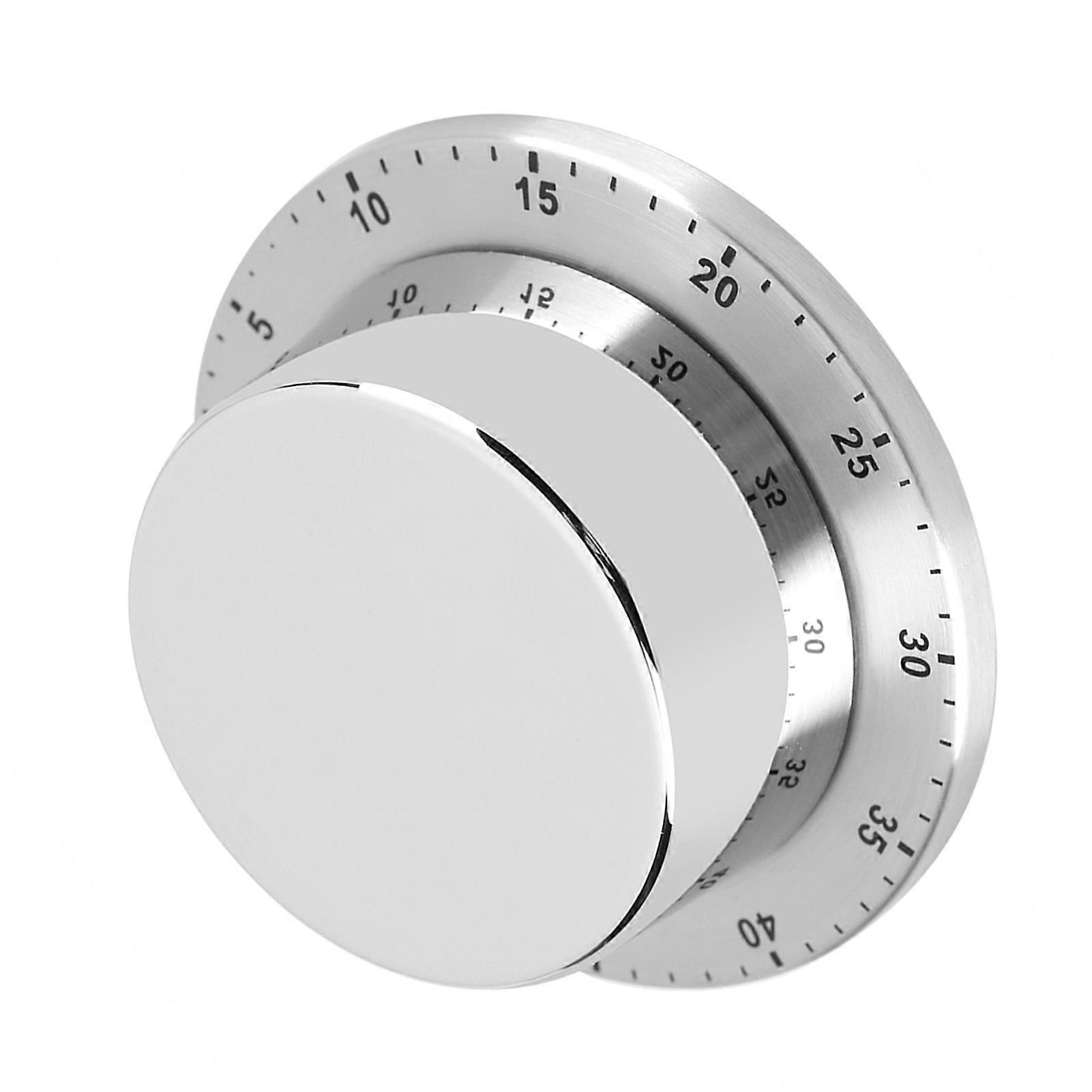 Mechanical Kitchen Timer Silver 8x3cm Magnetic Base Cooking Tool